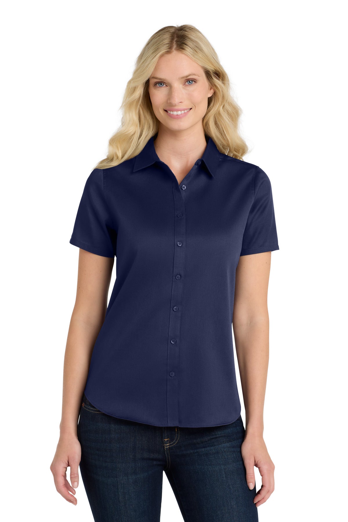 Custom Embroidery or DTF Print - Port Authority ®  Women's Short Sleeve SuperPro React ™ Twill Shirt. LW809