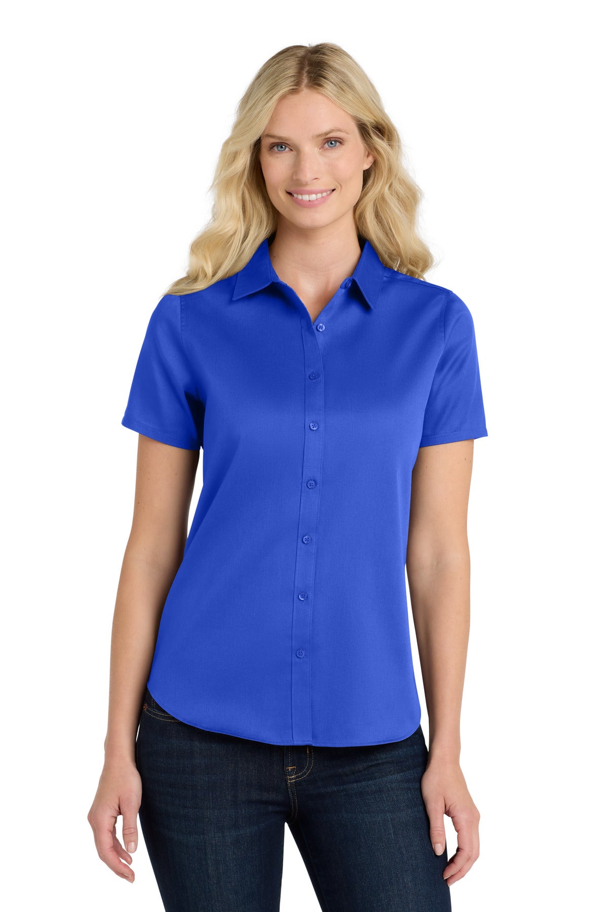 Custom Embroidery or DTF Print - Port Authority ®  Women's Short Sleeve SuperPro React ™ Twill Shirt. LW809