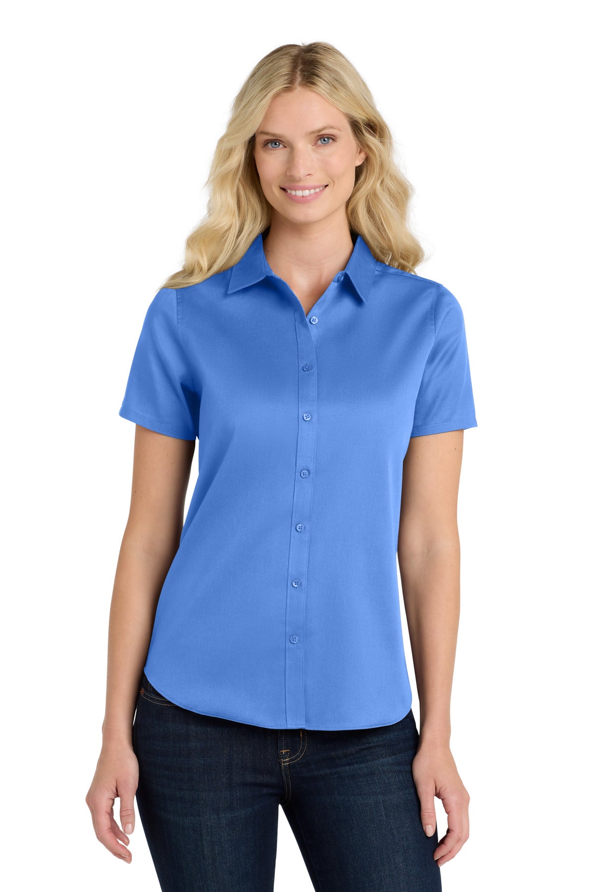 Custom Embroidery or DTF Print - Port Authority ®  Women's Short Sleeve SuperPro React ™ Twill Shirt. LW809