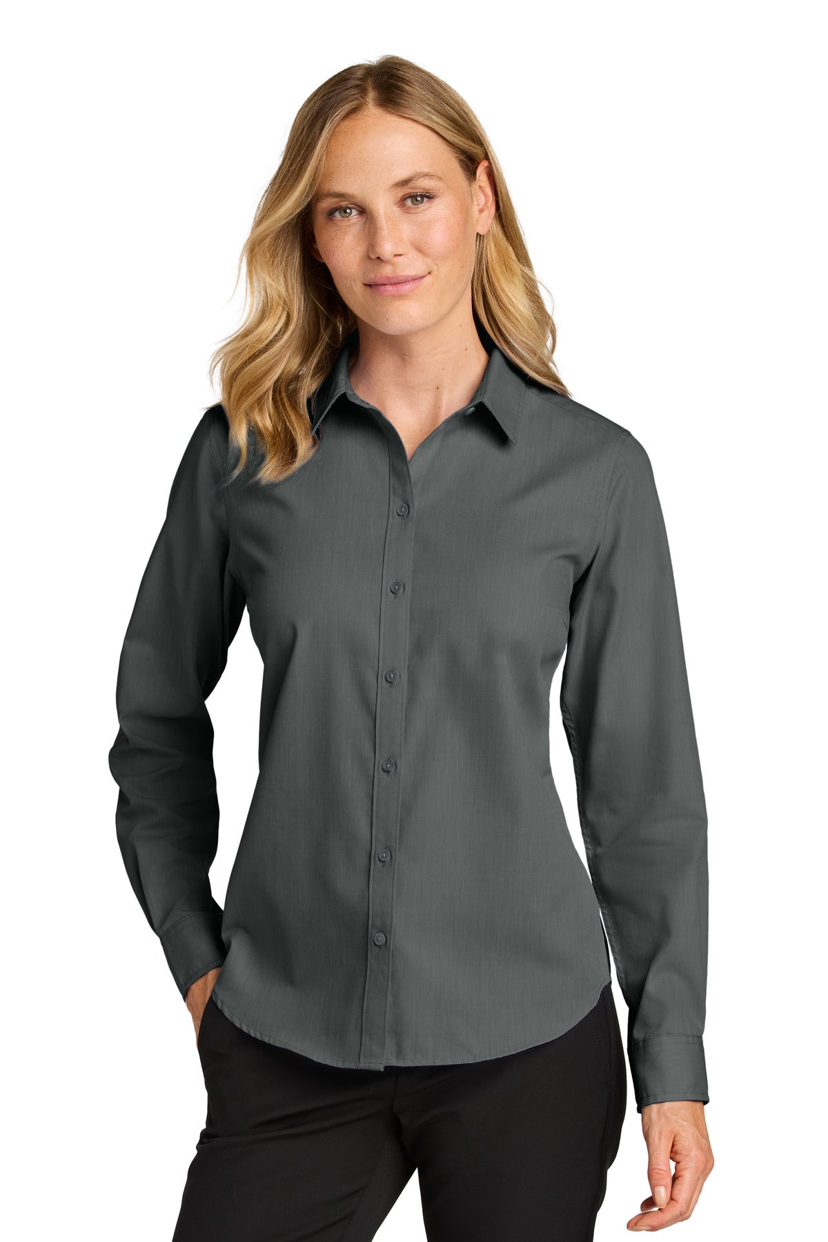 Custom Embroidery or DTF Print - Port Authority ®  Women's Long Sleeve Nailhead Easy Care Shirt LW816