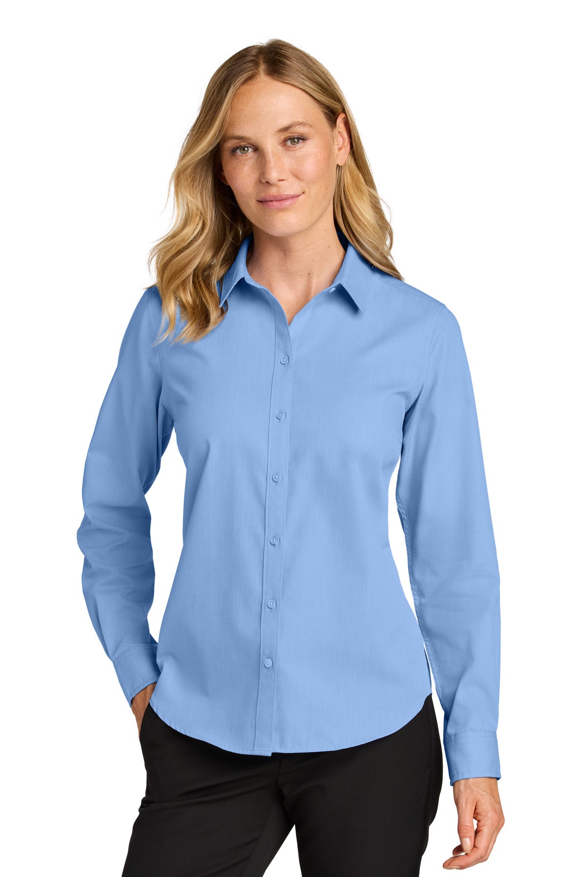 Custom Embroidery or DTF Print - Port Authority ®  Women's Long Sleeve Nailhead Easy Care Shirt LW816