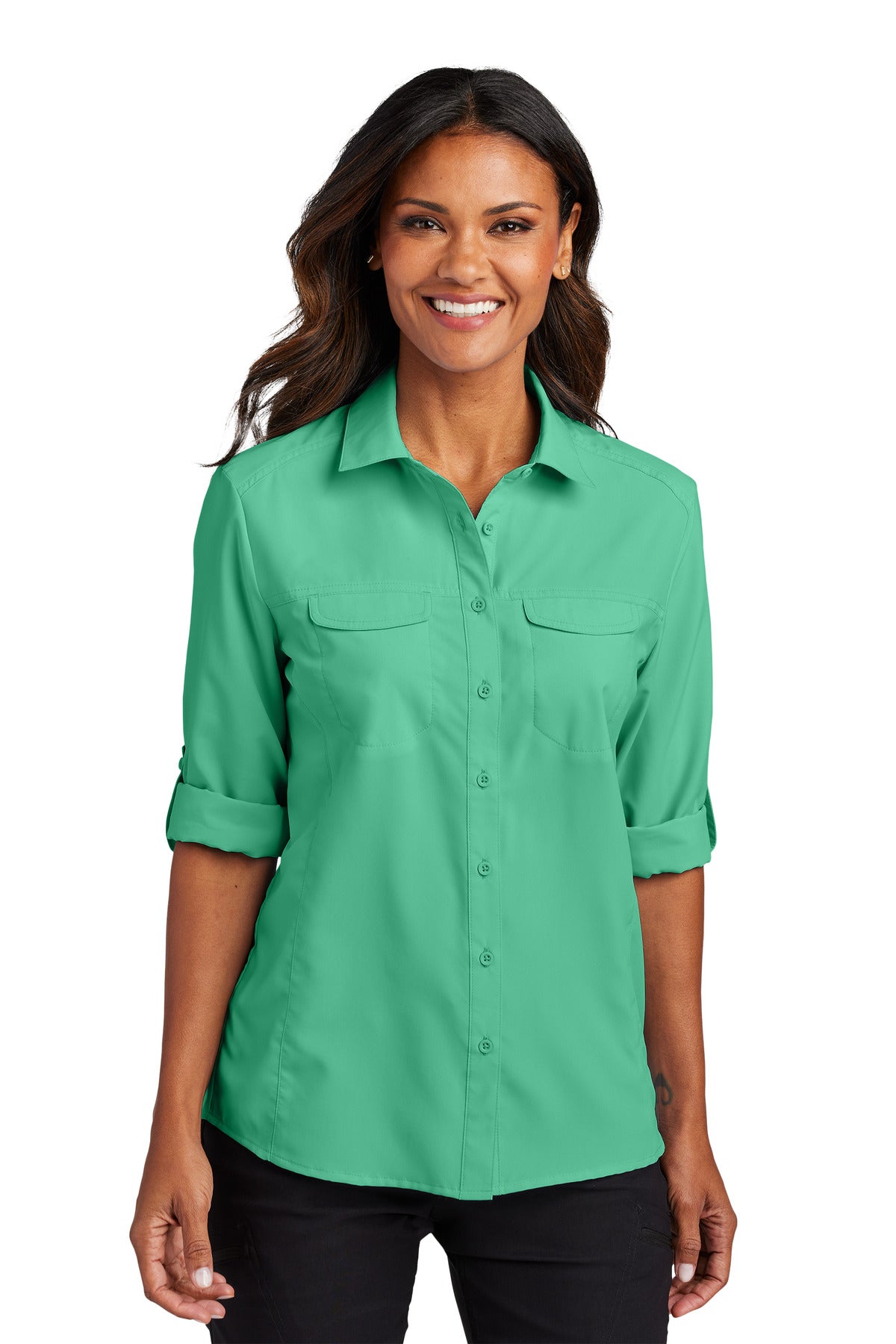 Custom Embroidery or DTF Print - Port Authority ®  Women's Long Sleeve UV Daybreak Shirt LW960