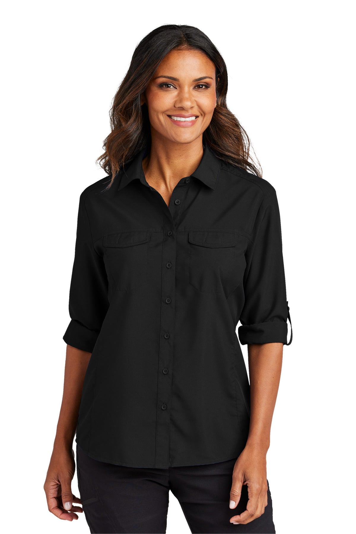 Custom Embroidery or DTF Print - Port Authority ®  Women's Long Sleeve UV Daybreak Shirt LW960