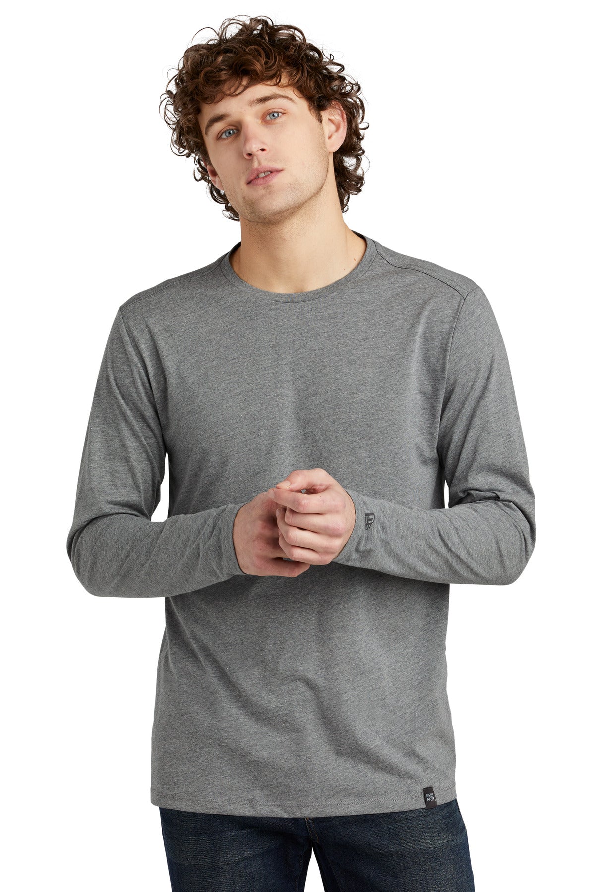 Custom Embroidery - New Era  ®  Heritage Blend Long Sleeve Crew Tee. NEA102