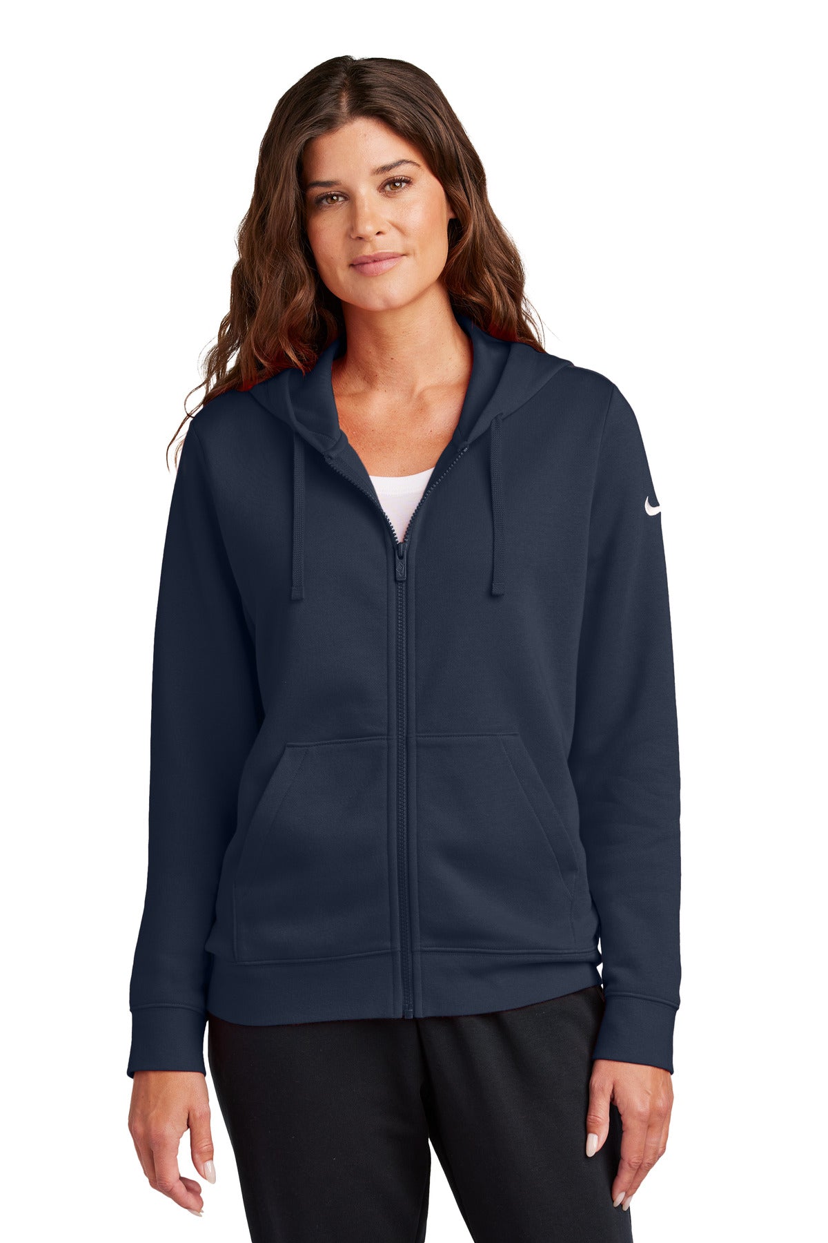 Custom Embroidered - Nike Ladies Club Fleece Sleeve Swoosh Full-Zip Hoodie NKFD9890