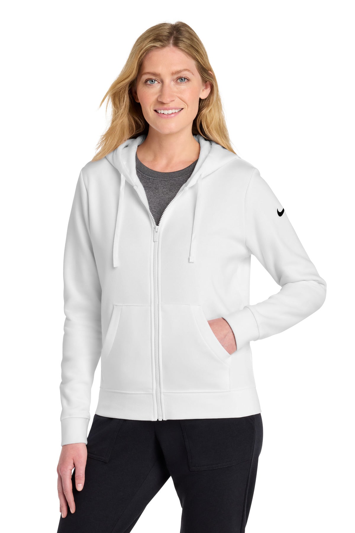 Custom Embroidery or DTF Print - Nike Women's Club Fleece Sleeve Swoosh Full-Zip Hoodie NKFD9890