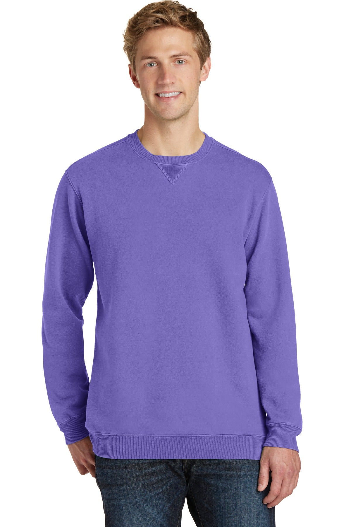 Custom Embroidered or DTF Print on Port & Co ™  Beach Wash ®  Garment-Dyed Crewneck Sweatshirt PC098