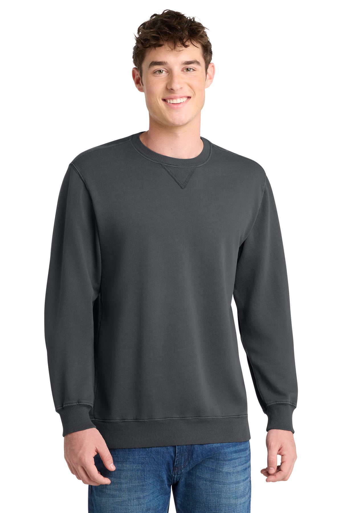 Custom Embroidery or DTF Print - Port & Co ®  Beach Wash ®  Garment-Dyed Crewneck Sweatshirt PC098