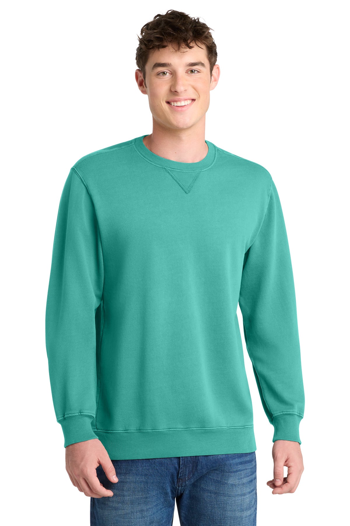 Custom Embroidery or DTF Print - Port & Co ®  Beach Wash ®  Garment-Dyed Crewneck Sweatshirt PC098