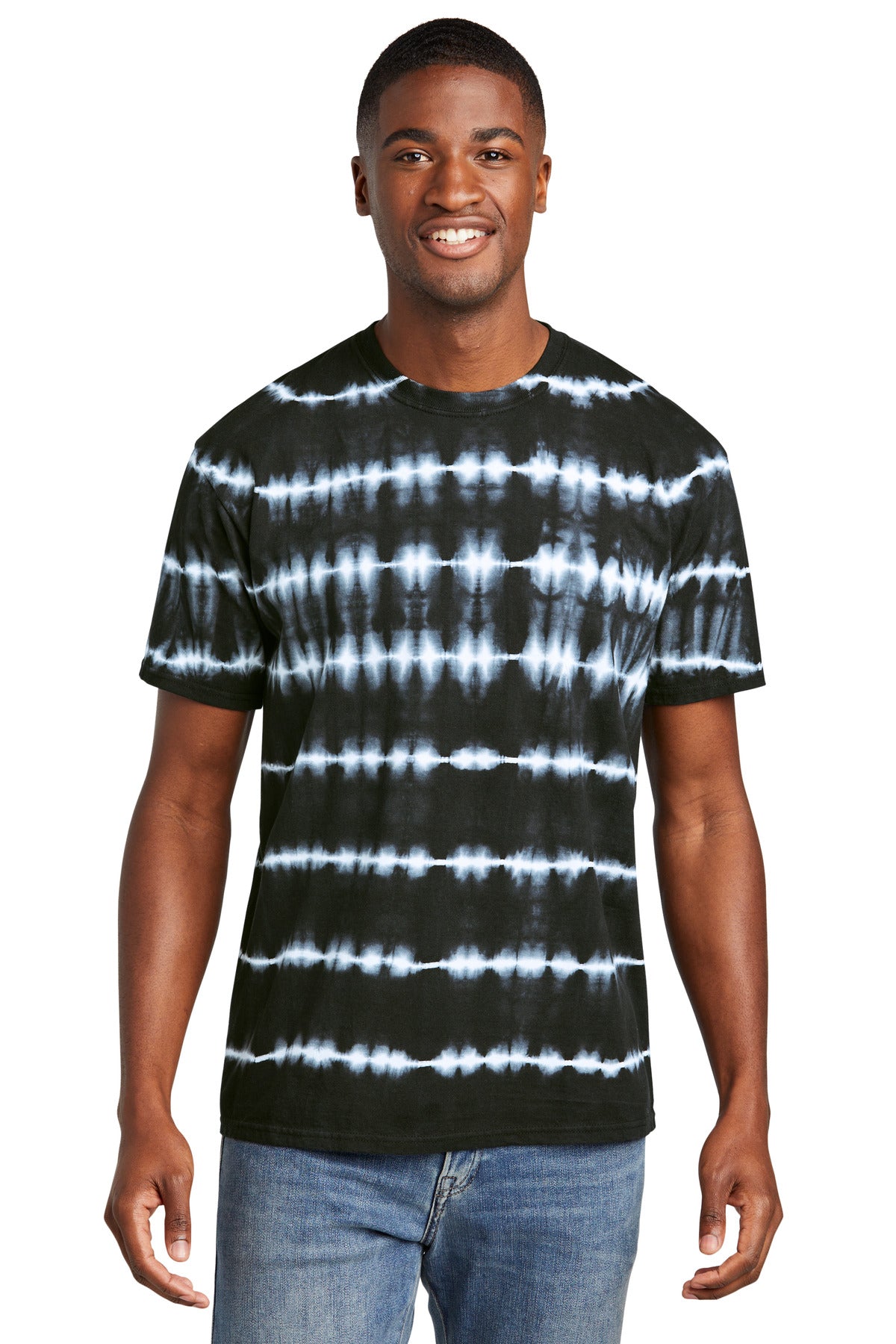 Custom Embroidery or DTF Print - Port & Co ®  Allover Stripe Tie-Dye Tee PC142