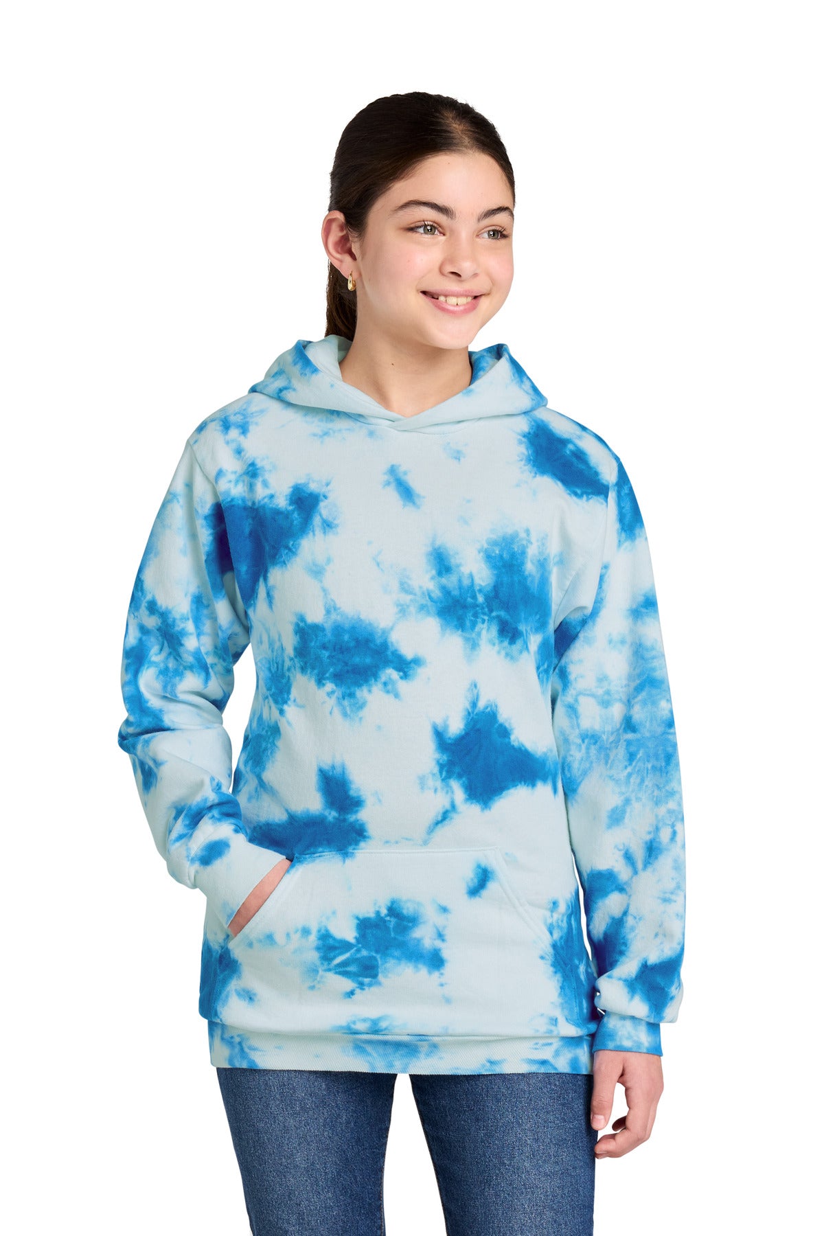 Custom Embroidery or DTF Print - Port & Co ®  Youth Crystal Tie-Dye Pullover Hoodie PC144Y