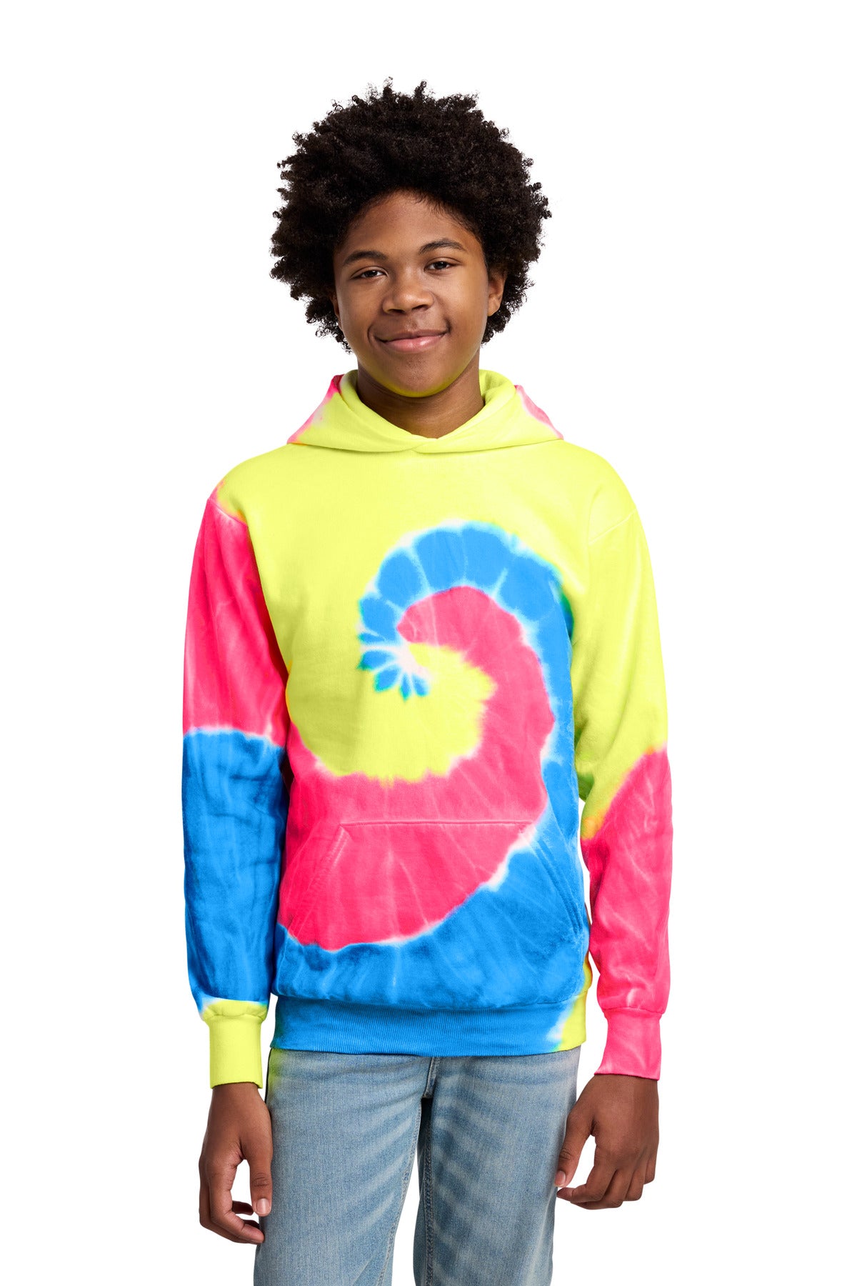 Custom Embroidery or DTF Print - Port & Co ®  Youth Tie-Dye Pullover Hooded Sweatshirt. PC146Y