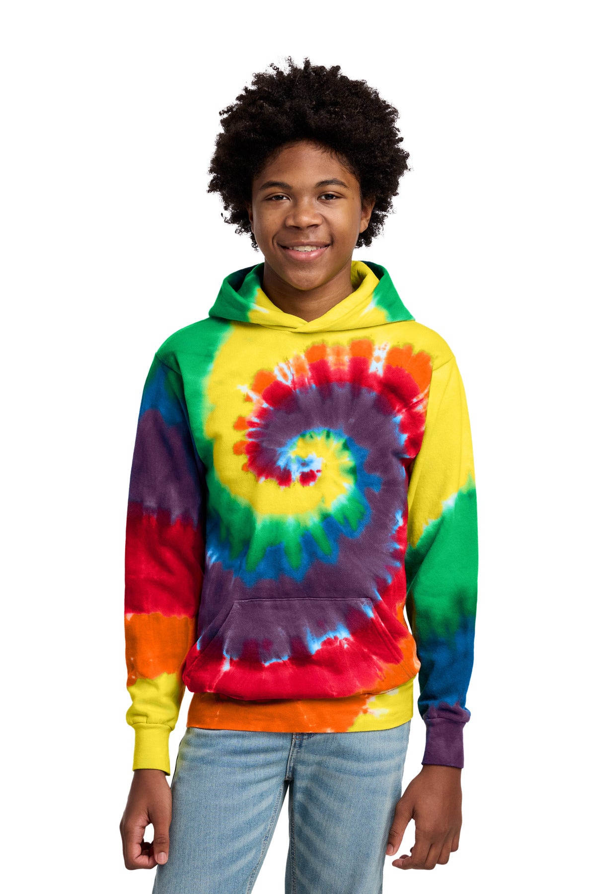 Custom Embroidery or DTF Print - Port & Co ®  Youth Tie-Dye Pullover Hooded Sweatshirt. PC146Y