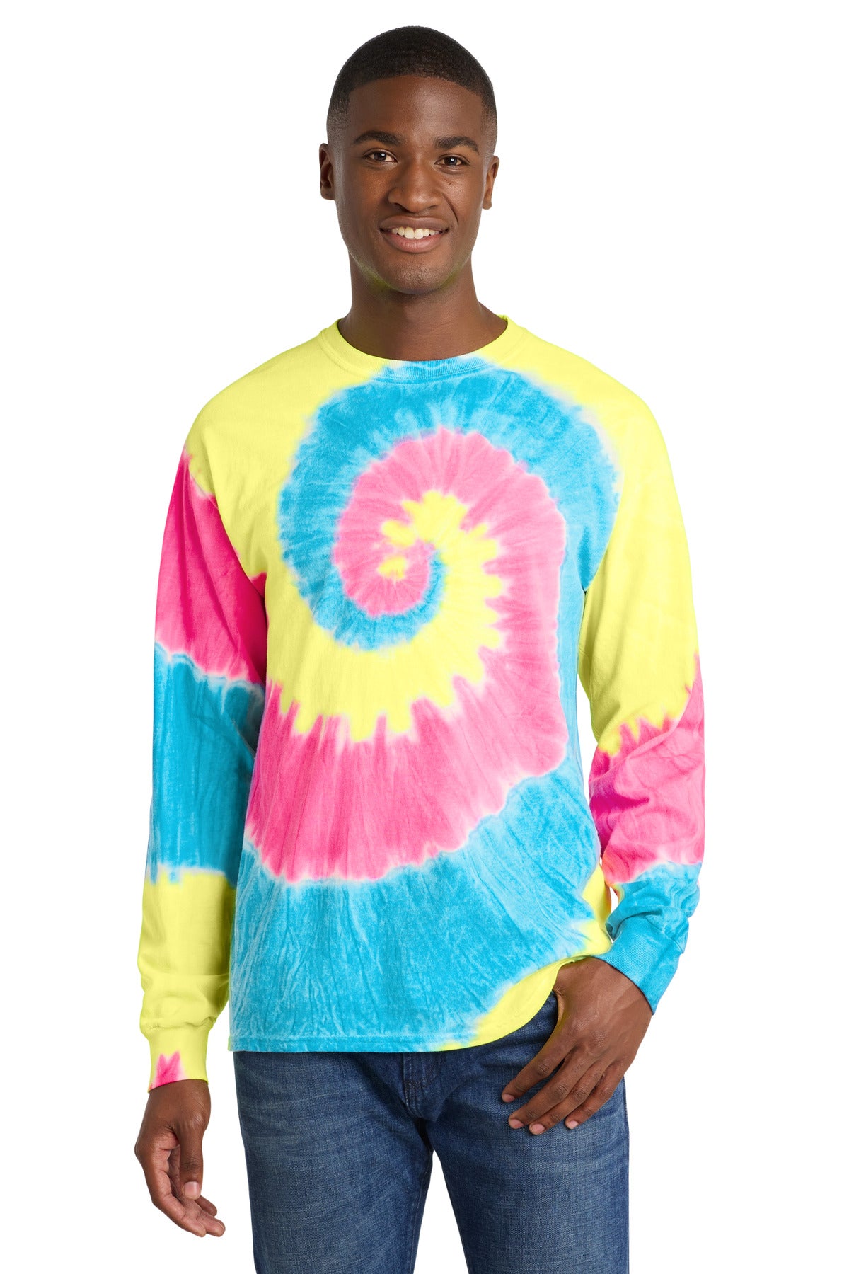 Custom Embroidery or DTF Print - Port & Co ™  Tie-Dye Long Sleeve Tee.  PC147LS
