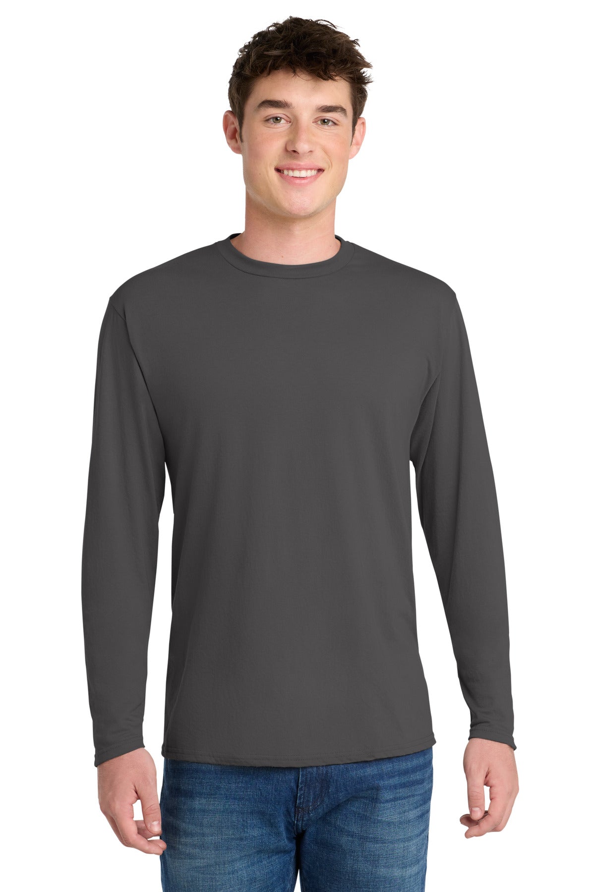 Custom Embroidery or DTF Print - Port & Co ®  Long Sleeve Performance Blend Tee. PC381LS