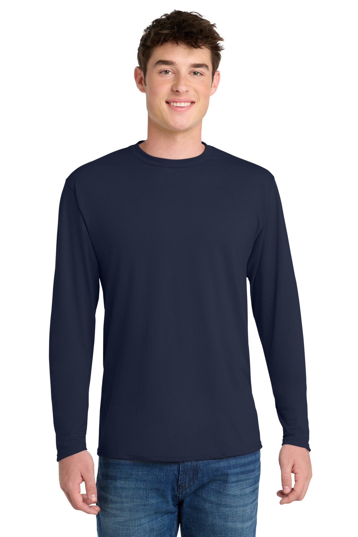 Custom Embroidery or DTF Print - Port & Co ®  Long Sleeve Performance Blend Tee. PC381LS