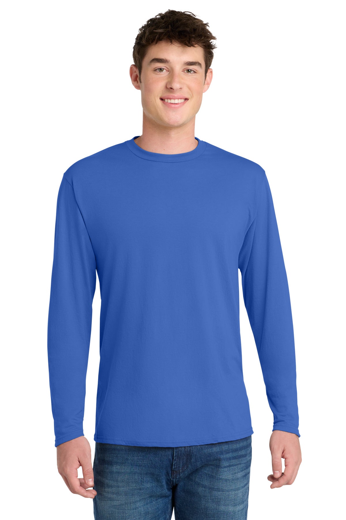 Custom Embroidery or DTF Print - Port & Co ®  Long Sleeve Performance Blend Tee. PC381LS