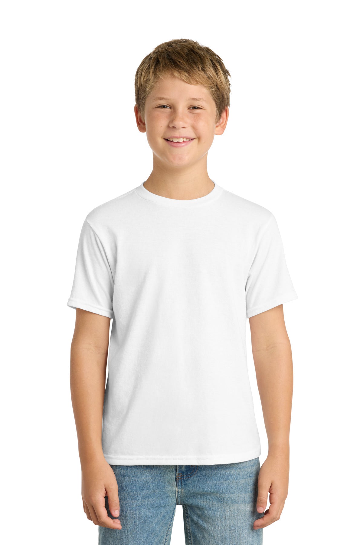 Custom Embroidery or DTF Print - Port & Co ®  Youth Performance Blend Tee. PC381Y