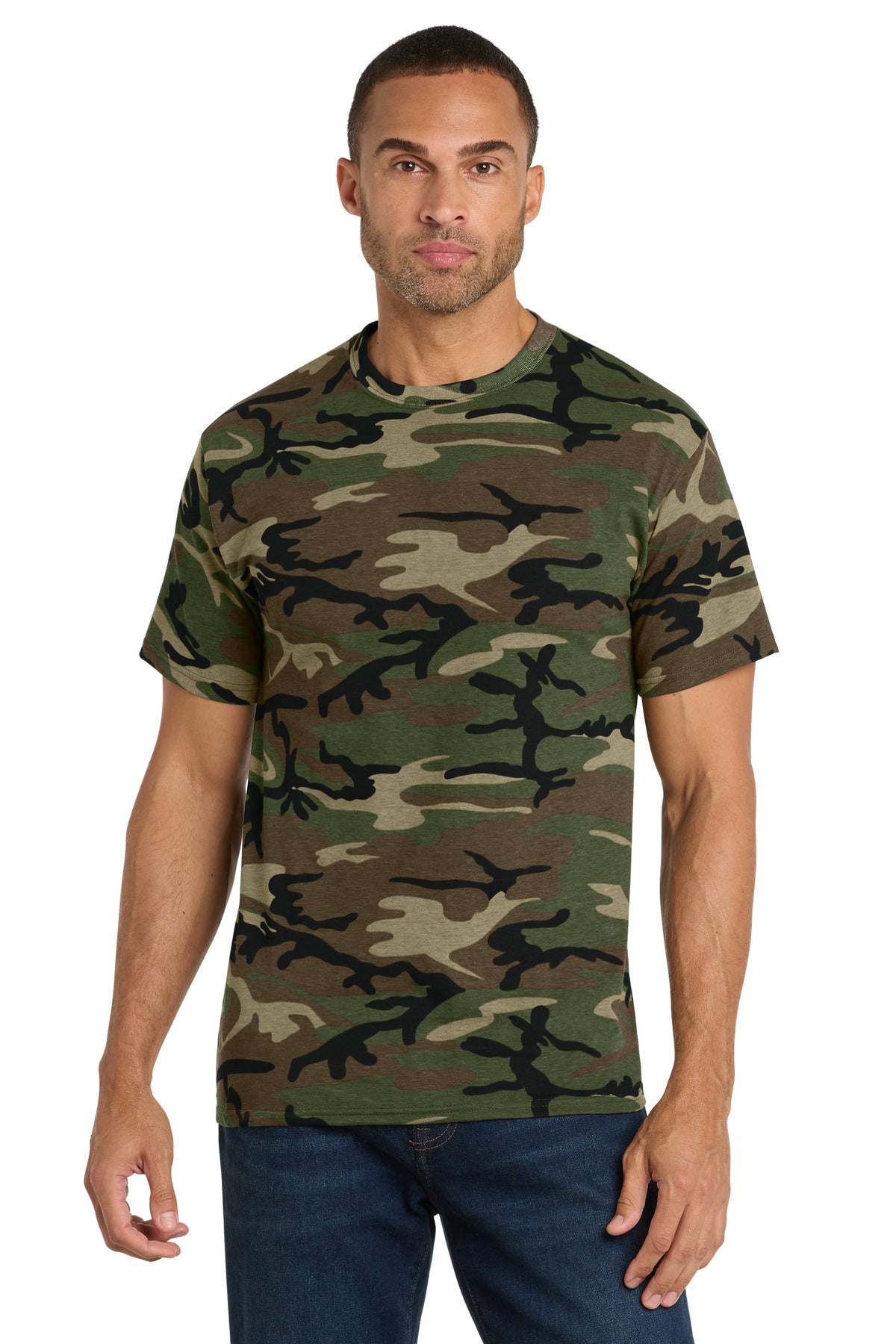 Custom Embroidery or DTF Print - Port & Co ™  Core Cotton Camo Tee.  PC54C
