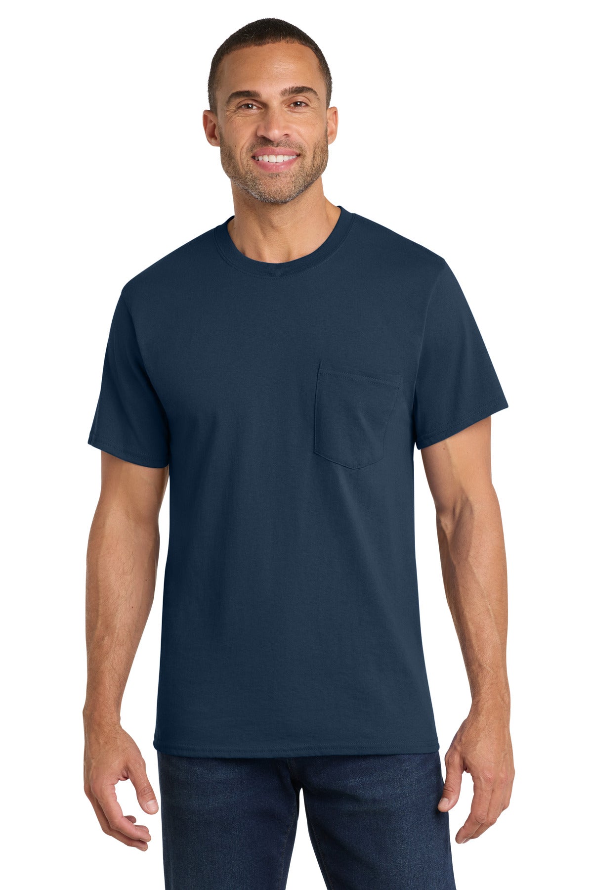 Custom Embroidery or DTF Print - Port & Co ®  Core Cotton Pocket Tee. PC54P