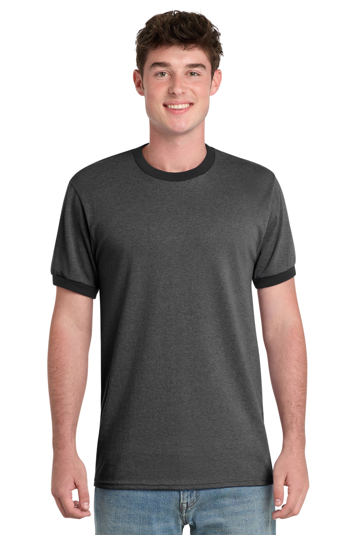 Custom Embroidery or DTF Print - Port & Co ®  Core Cotton Ringer Tee.  PC54R