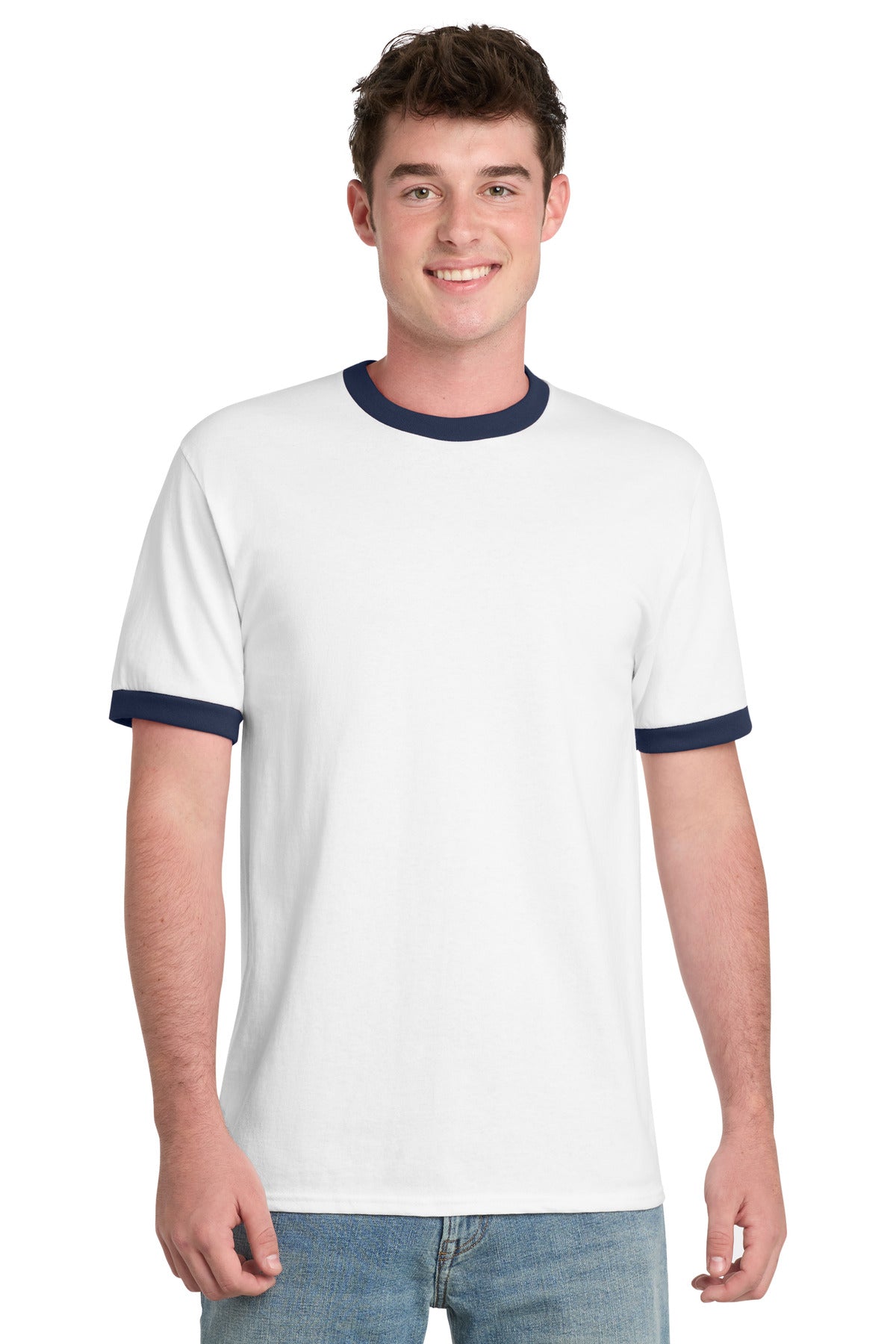 Custom Embroidery or DTF Print - Port & Co ®  Core Cotton Ringer Tee.  PC54R