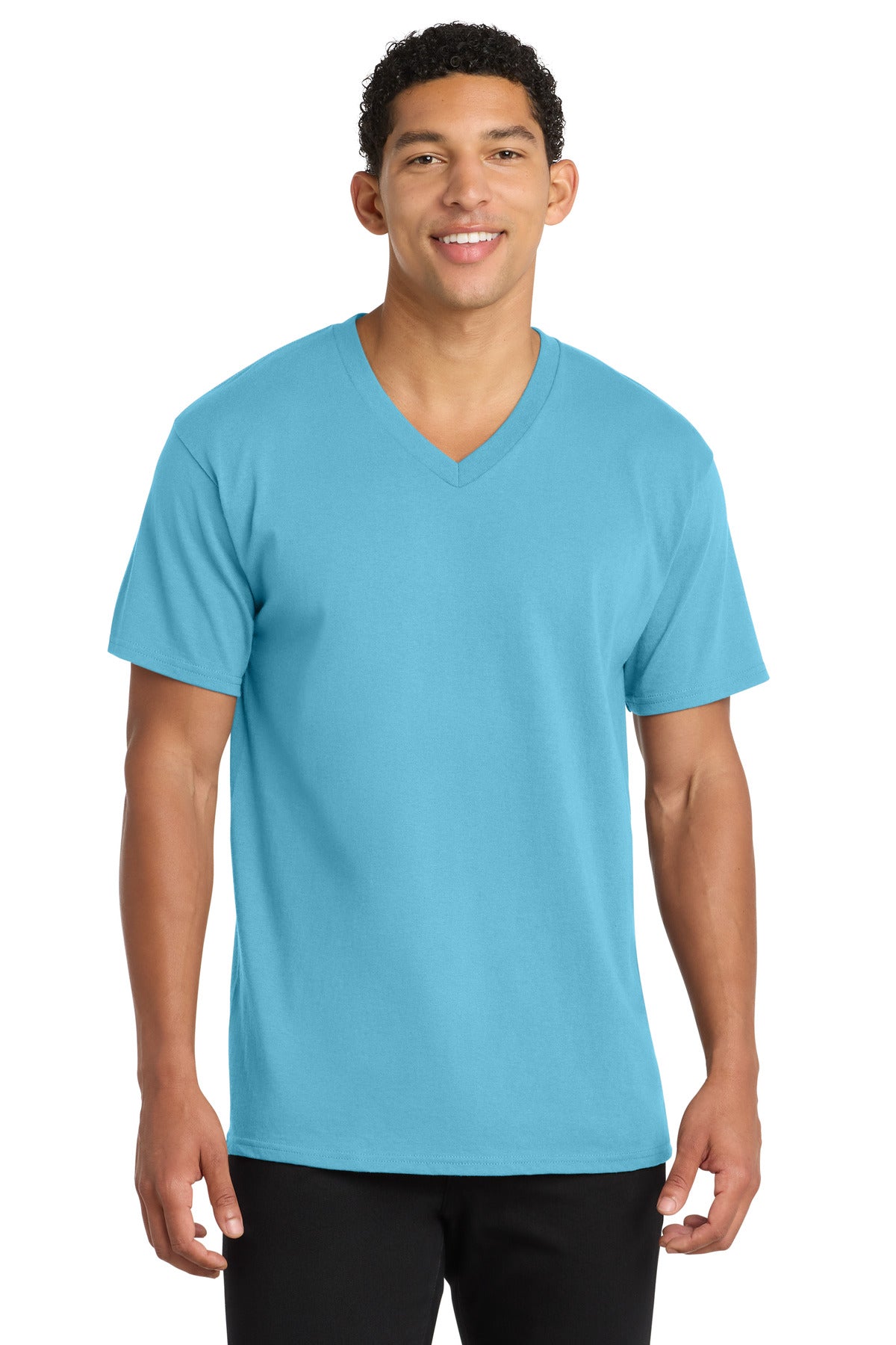 Custom Embroidery or DTF Print - Port & Co ®  Core Cotton V-Neck Tee. PC54V
