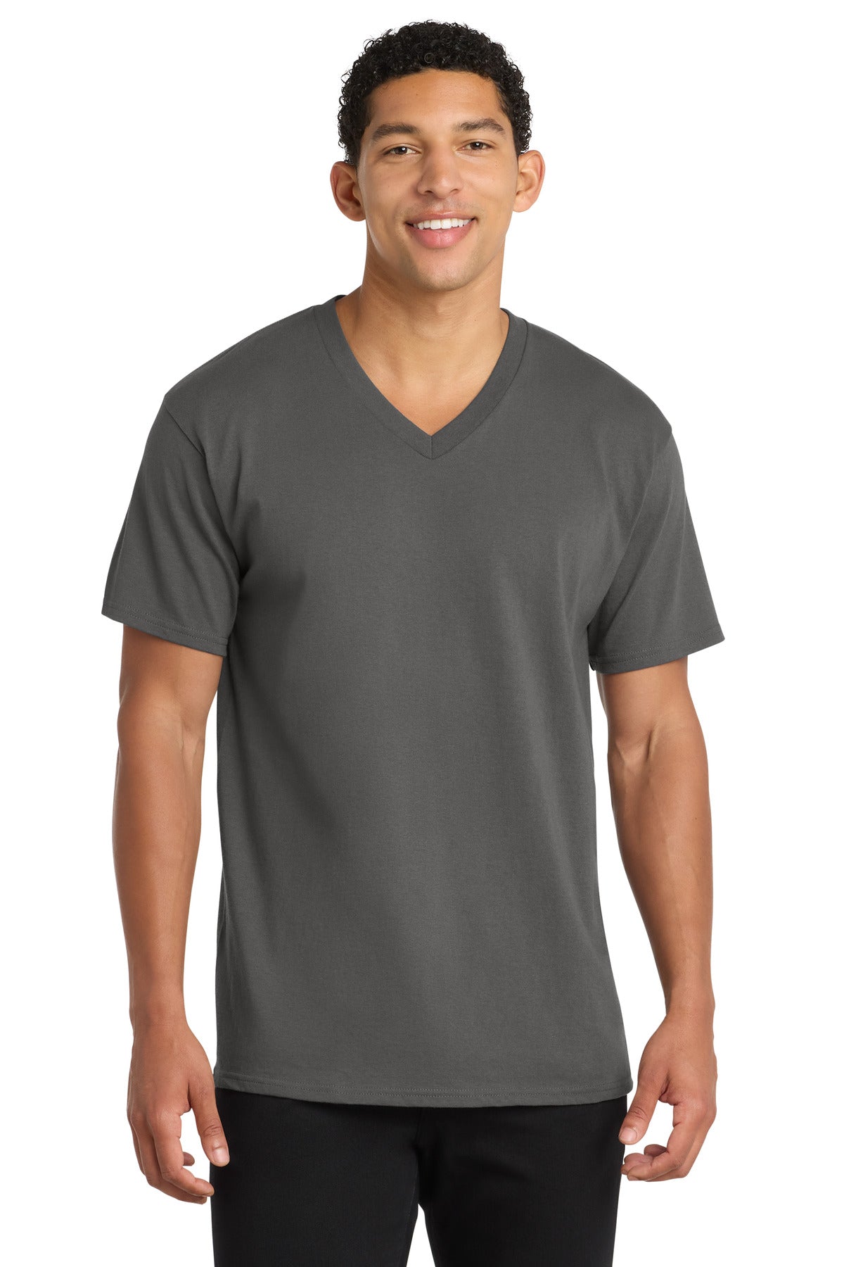 Custom Embroidery or DTF Print - Port & Co ®  Core Cotton V-Neck Tee. PC54V