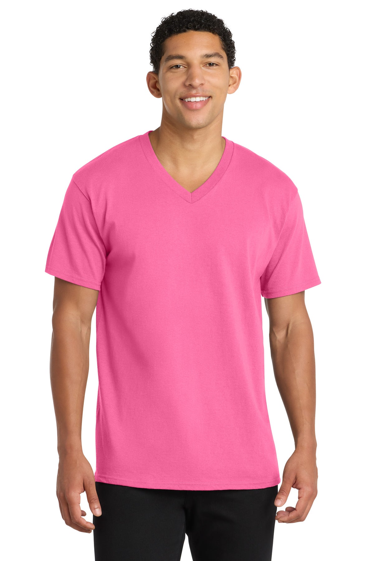 Custom Embroidery or DTF Print - Port & Co ®  Core Cotton V-Neck Tee. PC54V