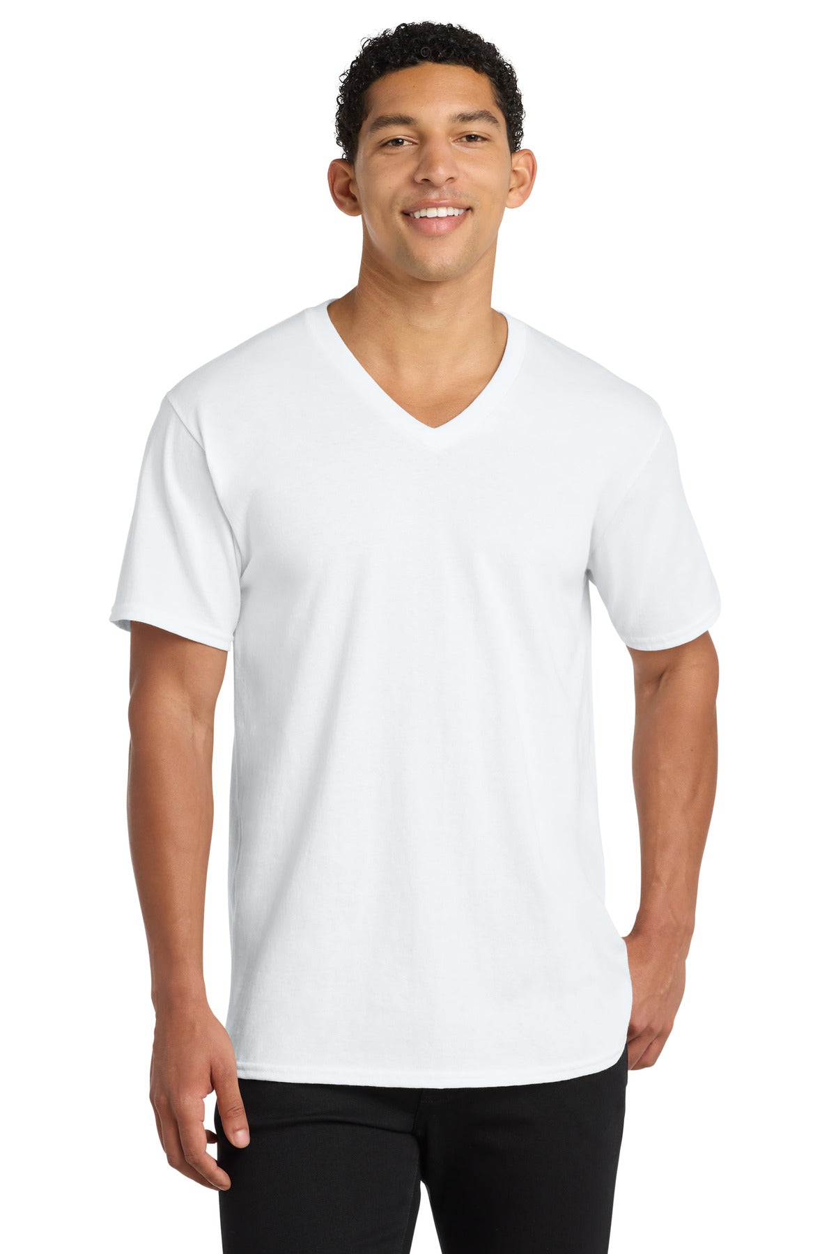 Custom Embroidery or DTF Print - Port & Co ®  Core Cotton V-Neck Tee. PC54V