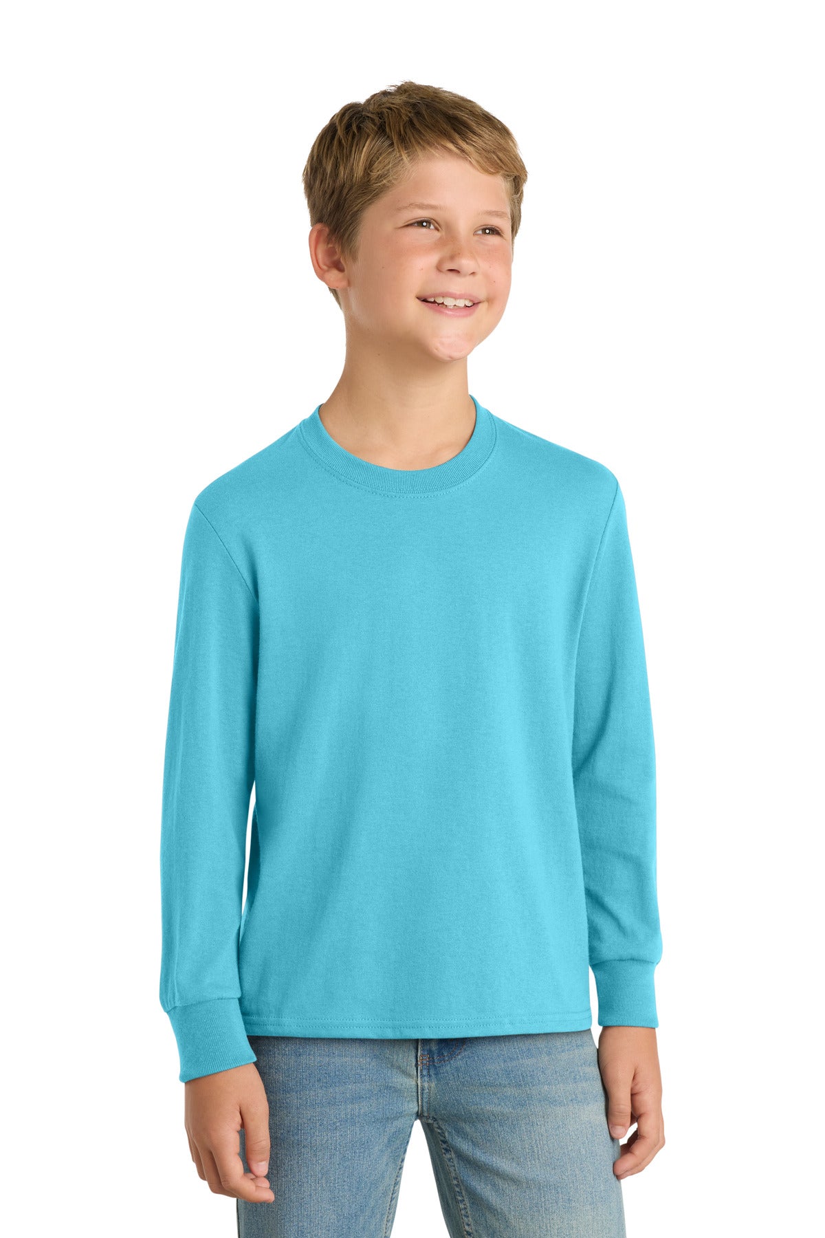 Custom Embroidery or DTF Print - Port & Co ®  Youth Long Sleeve Core Cotton Tee. PC54YLS