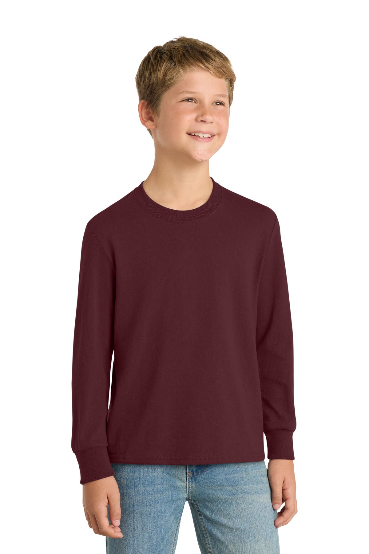 Custom Embroidery or DTF Print - Port & Co ®  Youth Long Sleeve Core Cotton Tee. PC54YLS