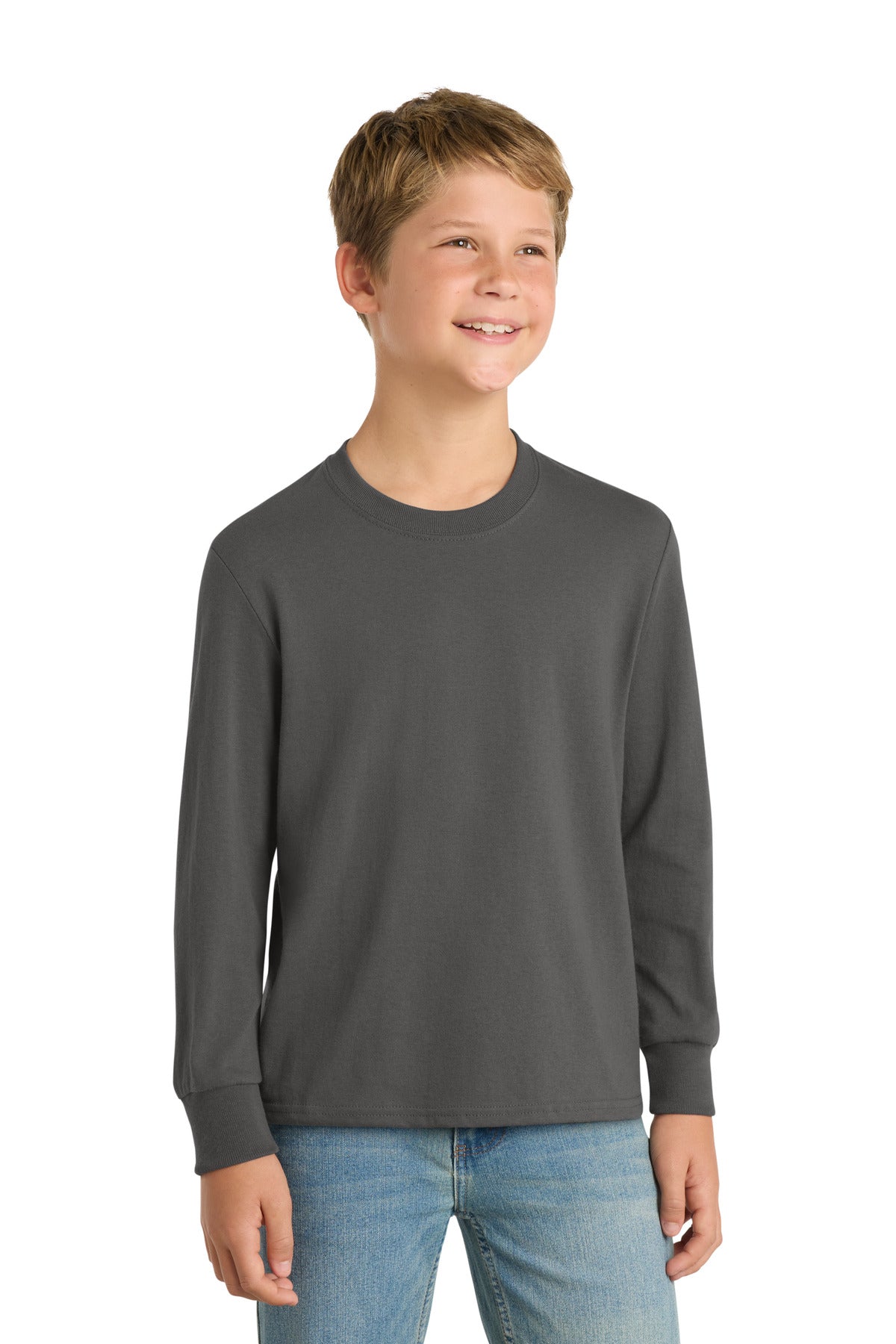 Custom Embroidery or DTF Print - Port & Co ®  Youth Long Sleeve Core Cotton Tee. PC54YLS
