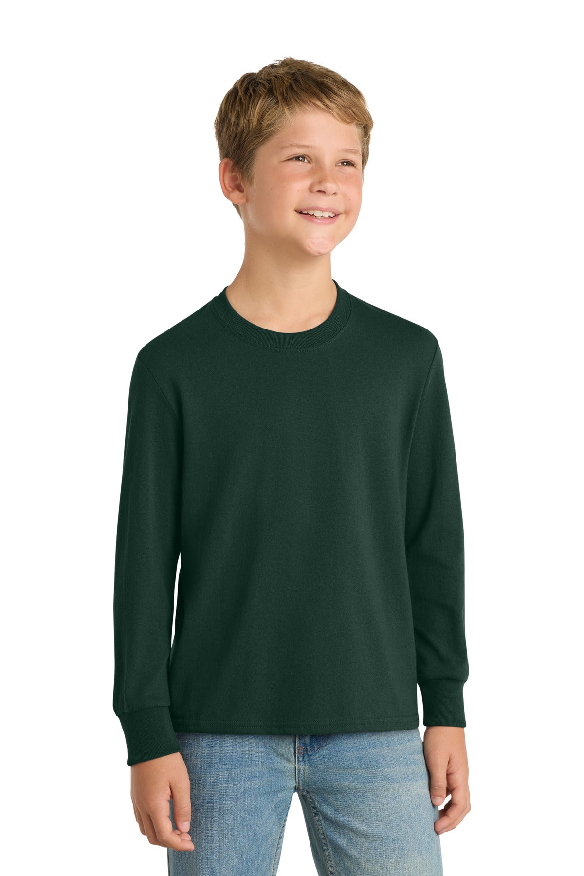 Custom Embroidery or DTF Print - Port & Co ®  Youth Long Sleeve Core Cotton Tee. PC54YLS