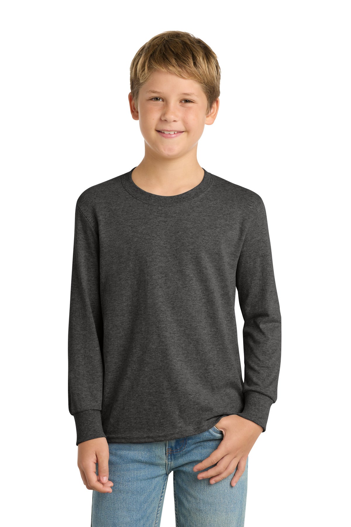 Custom Embroidery or DTF Print - Port & Co ™  Youth Long Sleeve Core Cotton Tee. PC54YLS