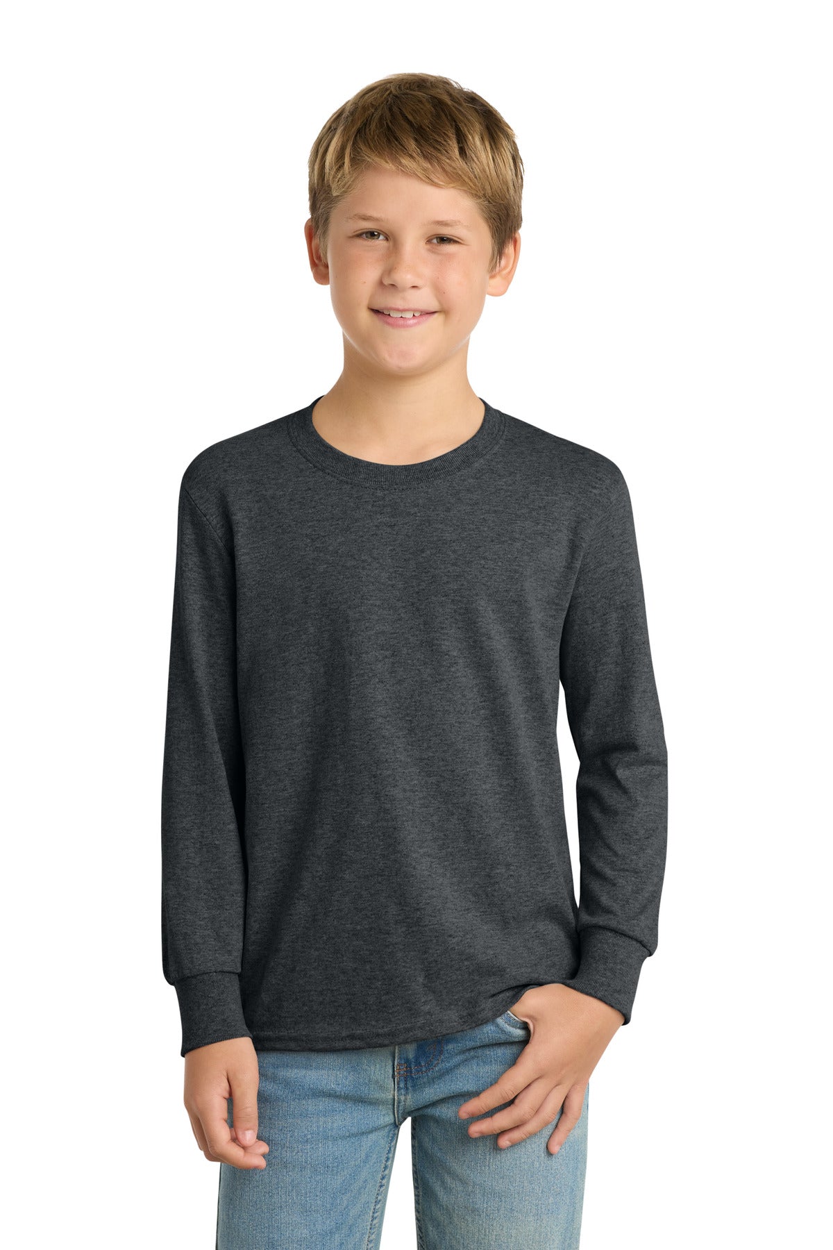 Custom Embroidery or DTF Print - Port & Co ®  Youth Long Sleeve Core Cotton Tee. PC54YLS