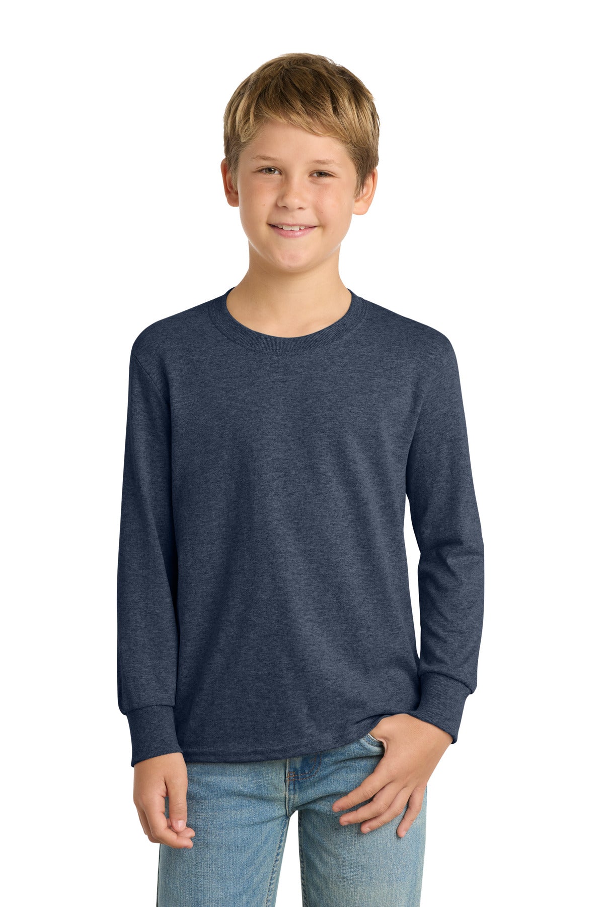 Custom Embroidery or DTF Print - Port & Co ®  Youth Long Sleeve Core Cotton Tee. PC54YLS