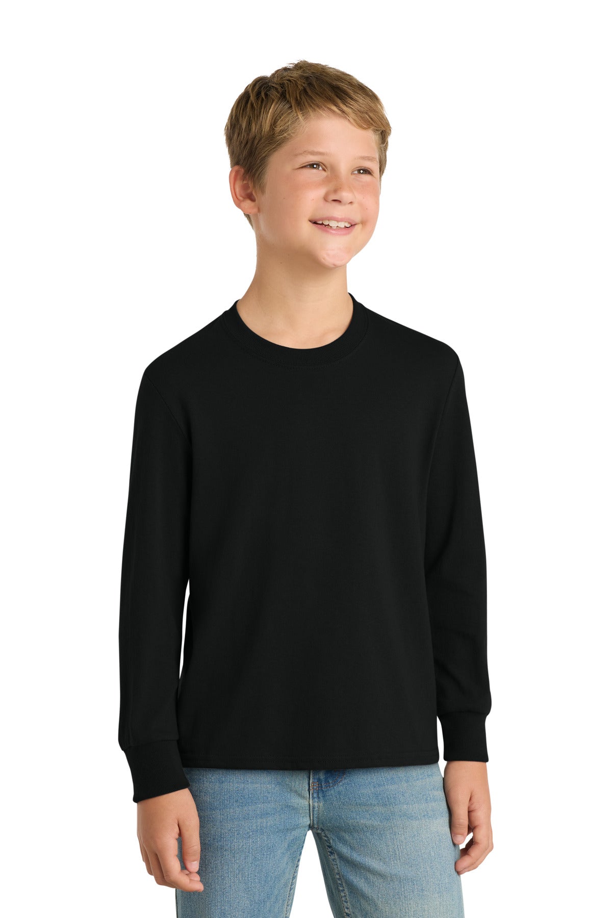 Custom Embroidery or DTF Print - Port & Co ®  Youth Long Sleeve Core Cotton Tee. PC54YLS