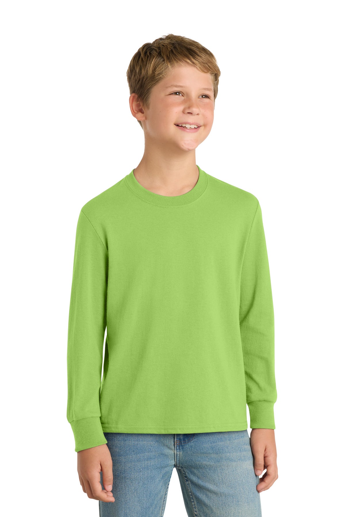 Custom Embroidered or DTF Printed - Port & Co™ Youth Long Sleeve Core Cotton Tee. PC54YLS