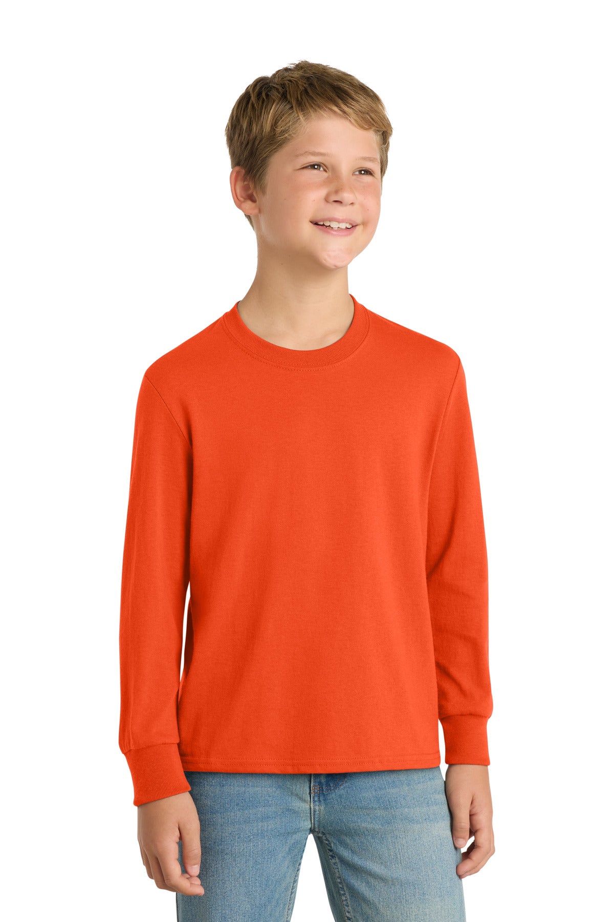 Custom Embroidery or DTF Print - Port & Co ®  Youth Long Sleeve Core Cotton Tee. PC54YLS
