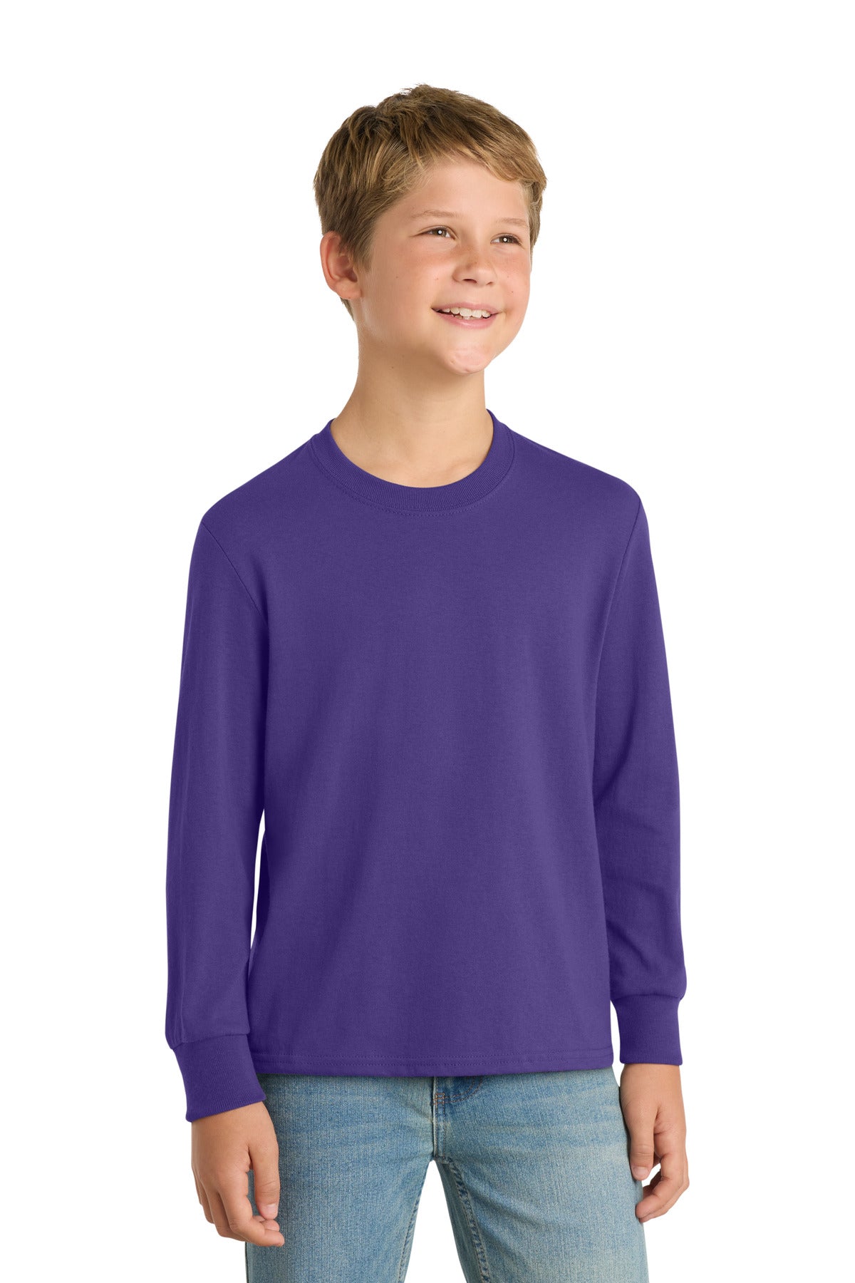 Custom Embroidery or DTF Print - Port & Co ®  Youth Long Sleeve Core Cotton Tee. PC54YLS