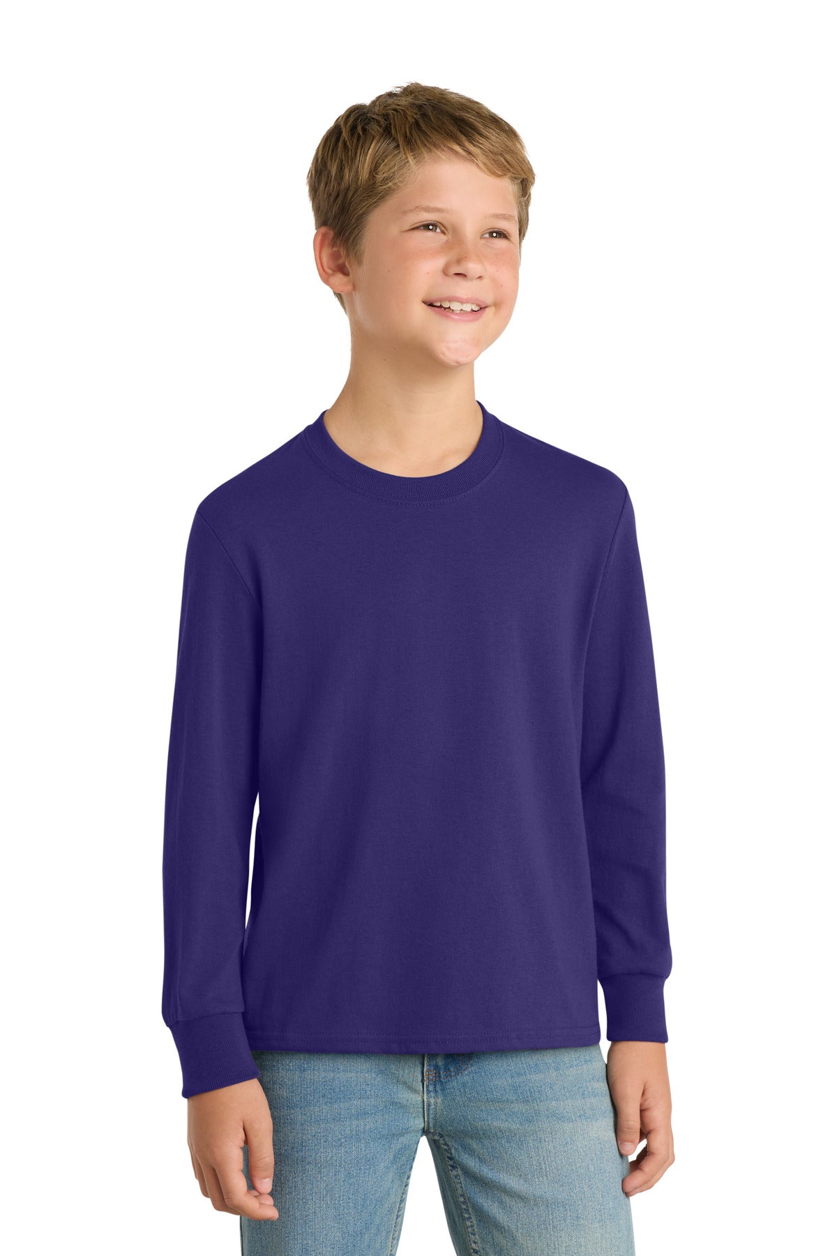 Custom Embroidery or DTF Print - Port & Co ®  Youth Long Sleeve Core Cotton Tee. PC54YLS