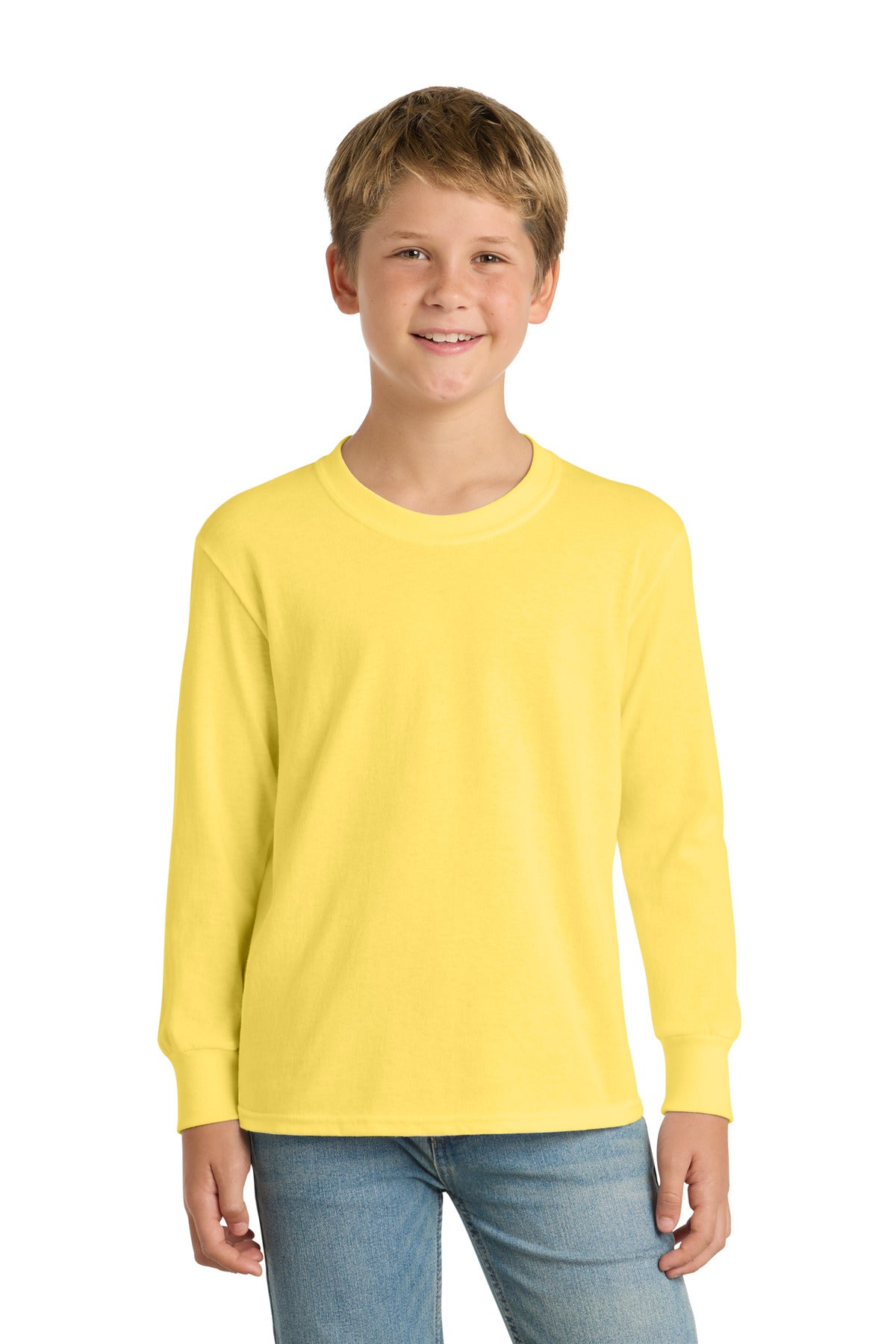 Custom Embroidery or DTF Print - Port & Co ®  Youth Long Sleeve Core Cotton Tee. PC54YLS