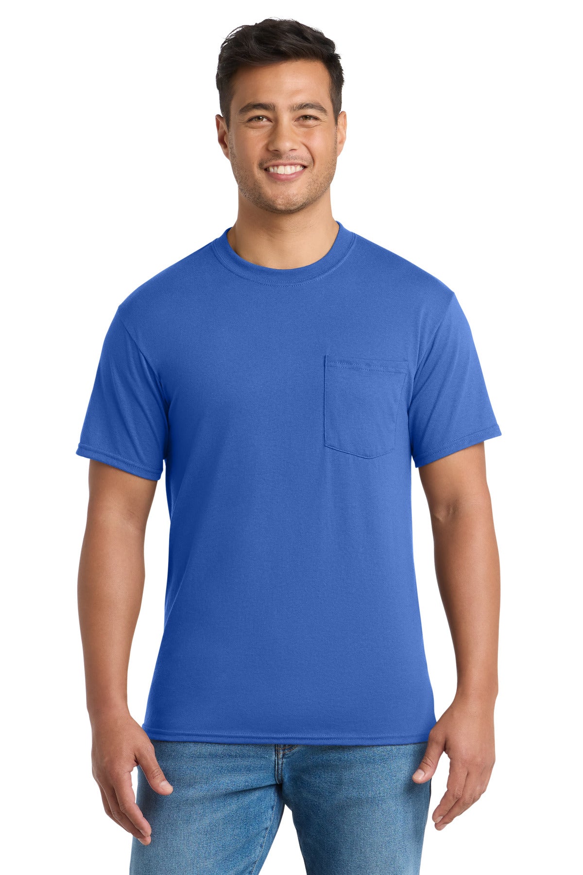 Custom Embroidery or DTF Print - Port & Co ®  Tall Core Blend Pocket Tee. PC55PT