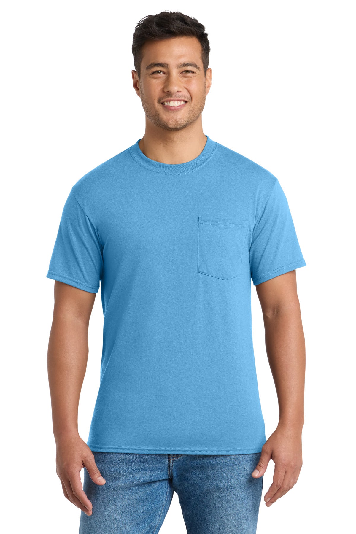 Custom Embroidery or DTF Print - Port & Co ®  Core Blend Pocket Tee. PC55P