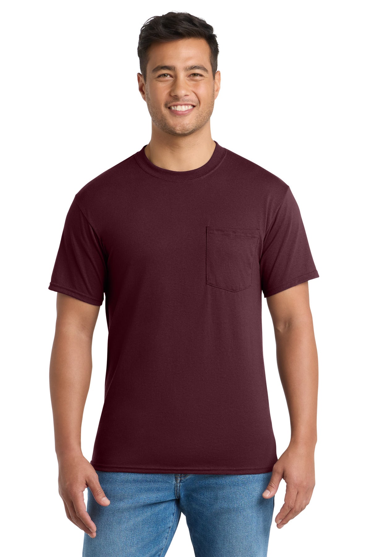 Custom Embroidery or DTF Print - Port & Co ®  Core Blend Pocket Tee. PC55P