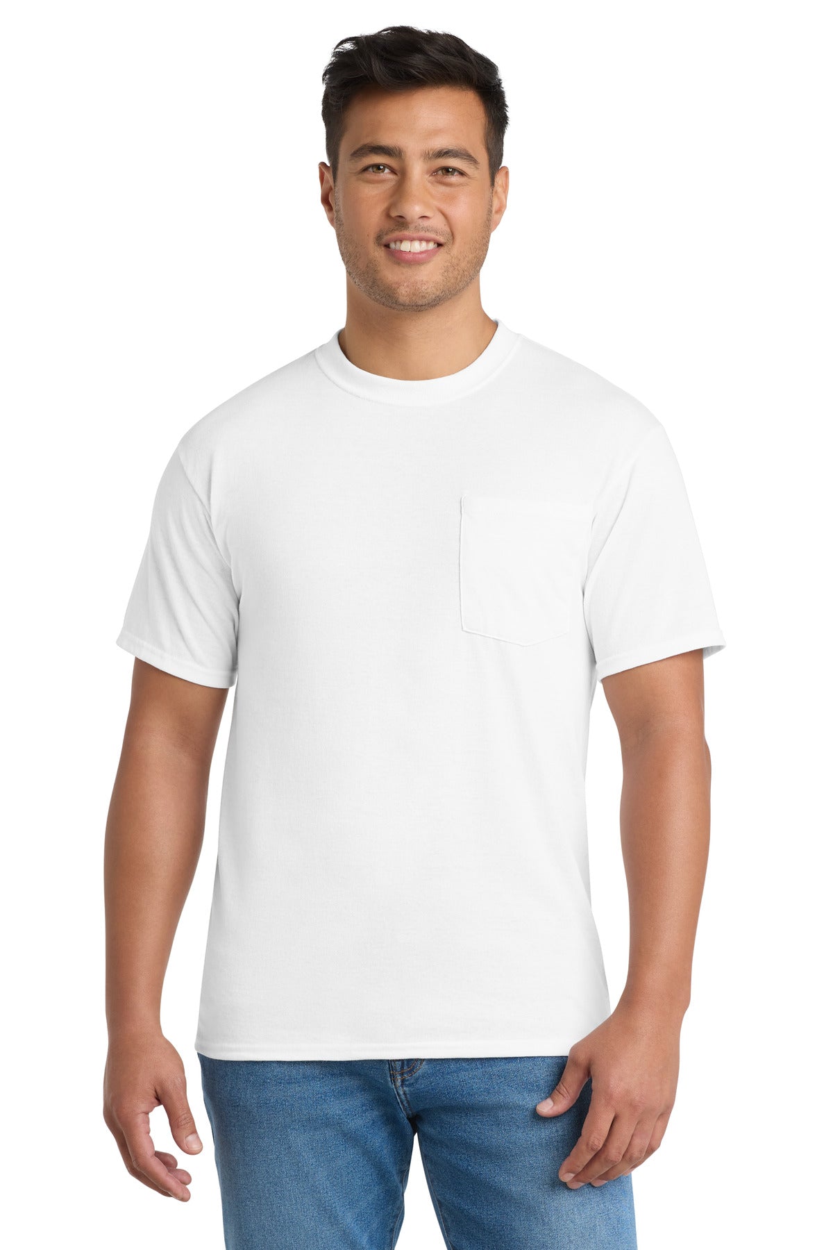 Custom Embroidery or DTF Print - Port & Co ®  Core Blend Pocket Tee. PC55P