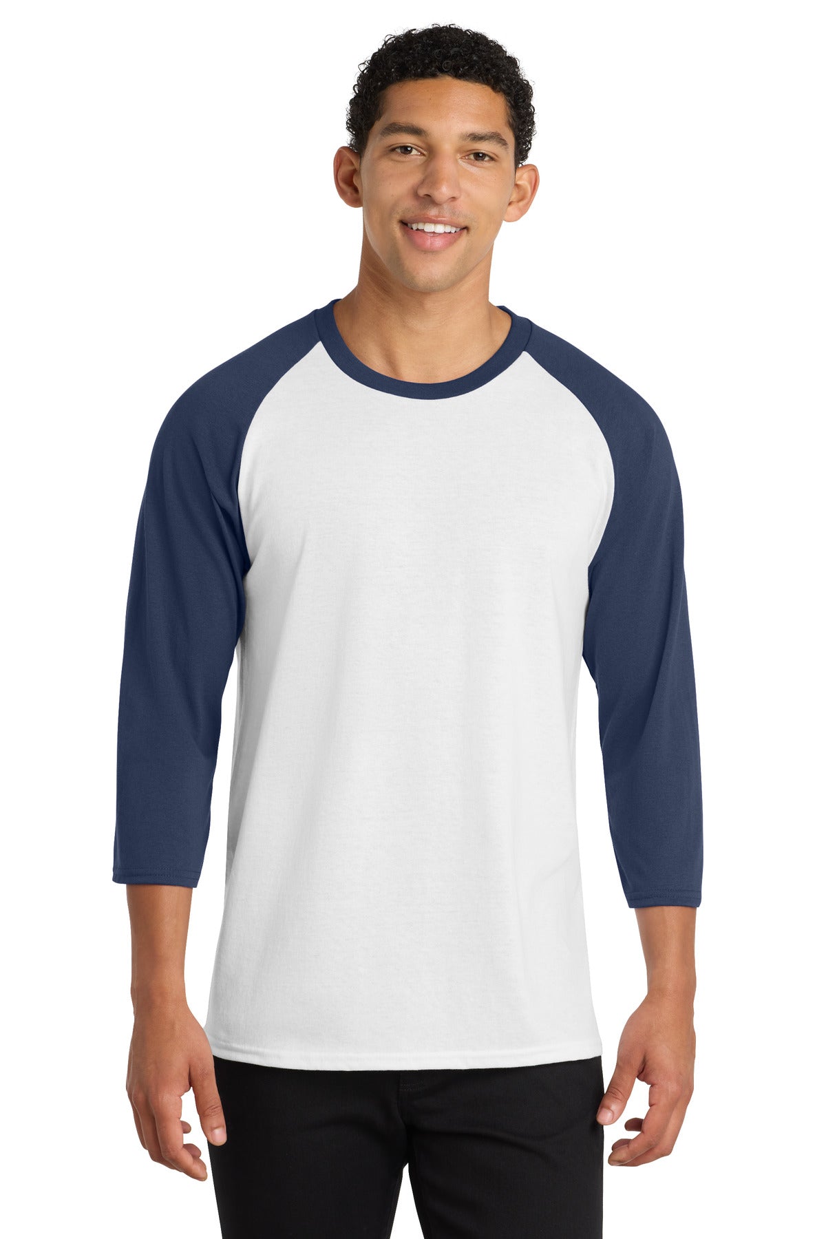 Custom Embroidery or DTF Print - Port & Co ®  Core Blend 3/4-Sleeve Raglan Tee. PC55RS