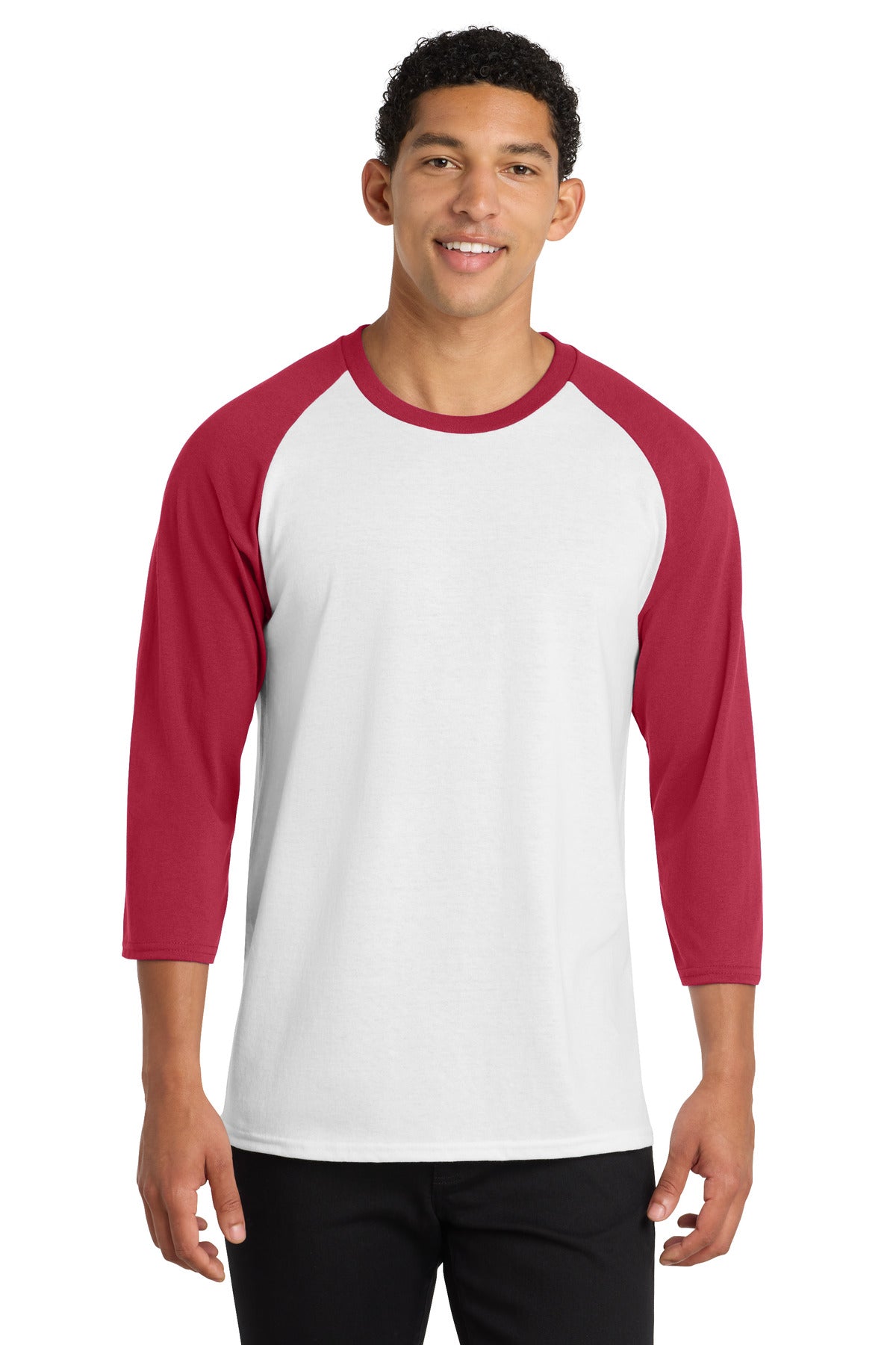 Custom Embroidery or DTF Print - Port & Co ®  Core Blend 3/4-Sleeve Raglan Tee. PC55RS