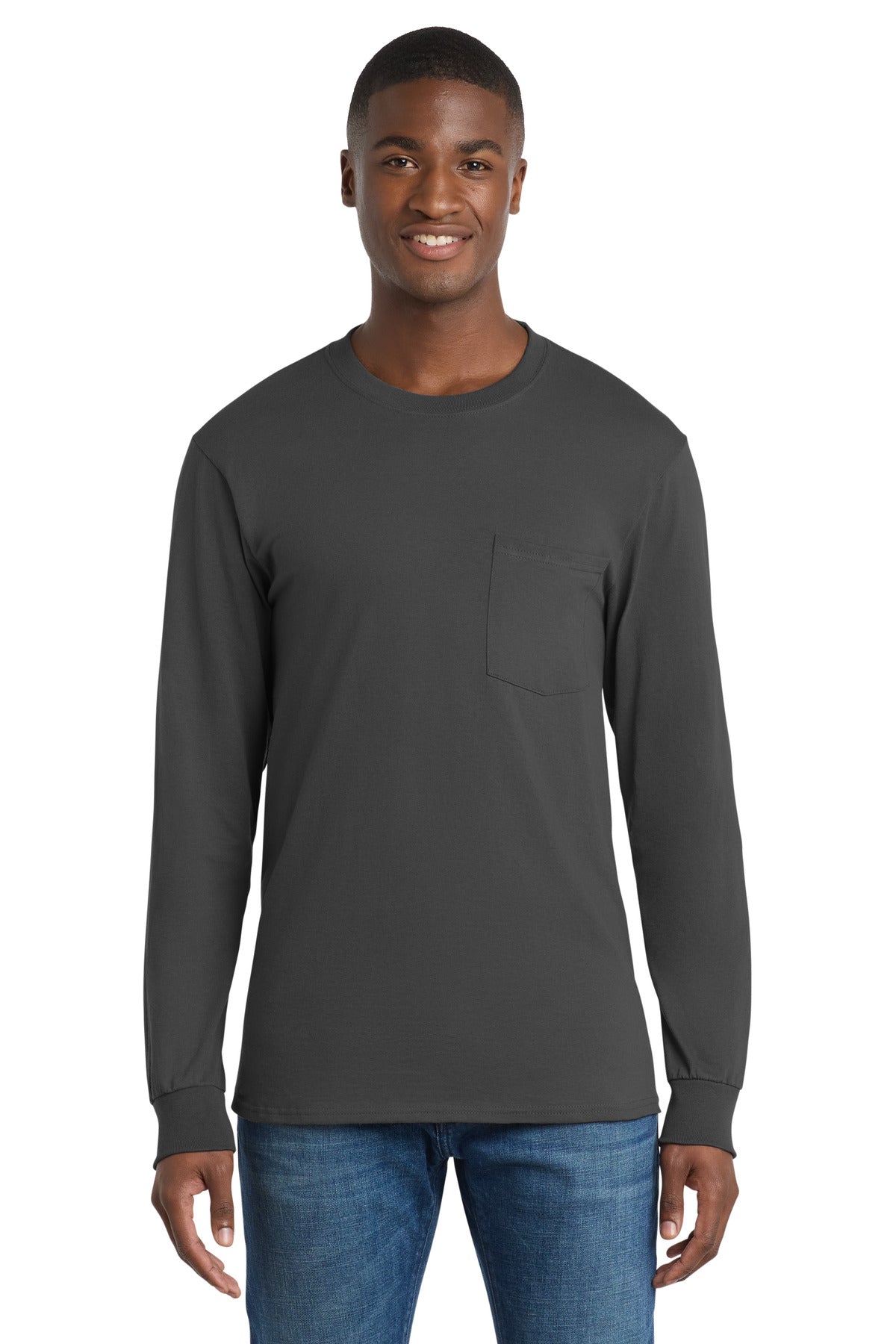 Custom Embroidery or DTF Print - Port & Co ™  Tall Long Sleeve Essential Pocket Tee. PC61LSPT